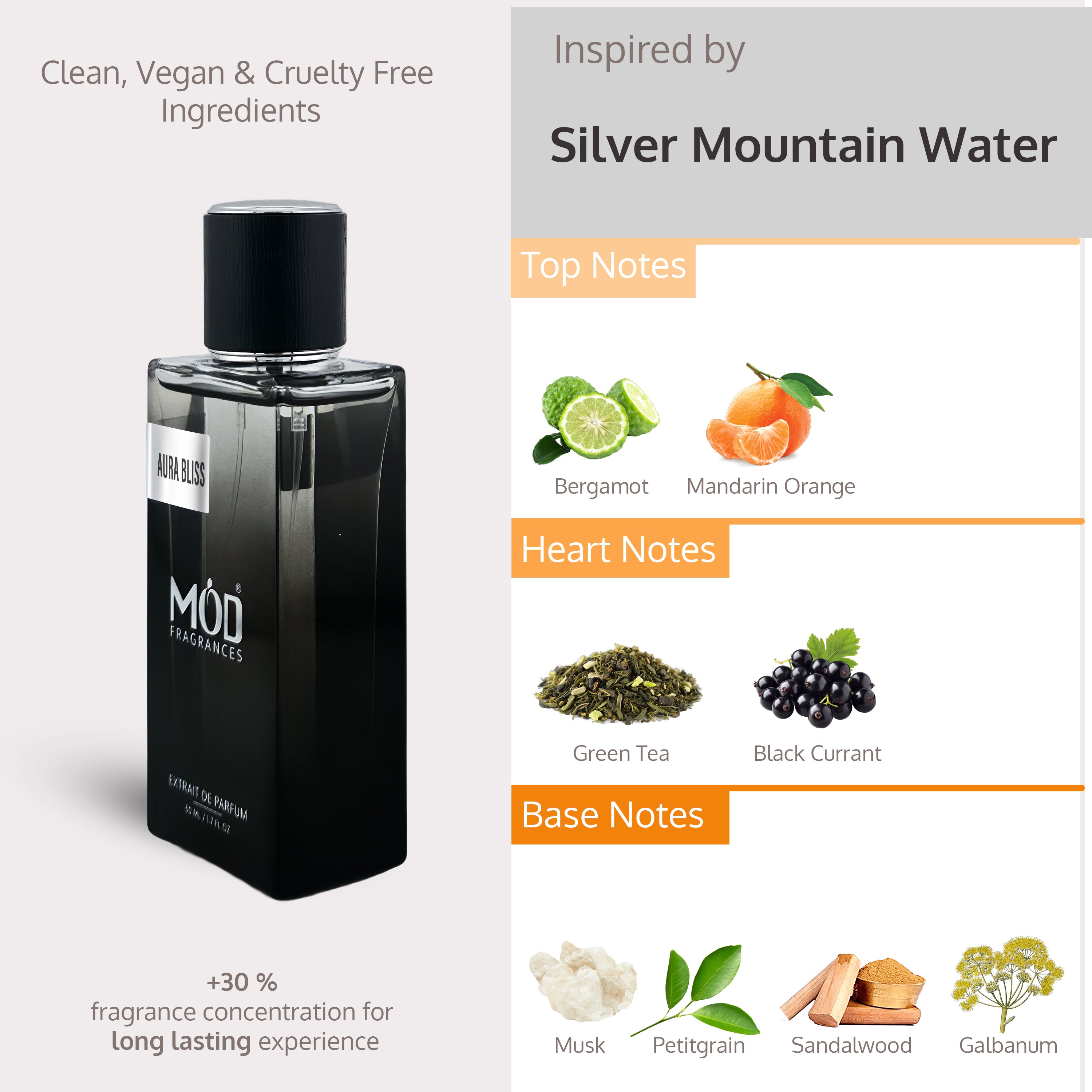 Inspired by Silver Mountain Water Perfume bottle with product details on a white background