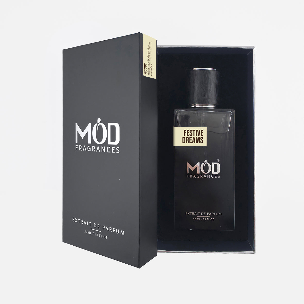 MOD Fragrances perfume bottle and packaging on a white background