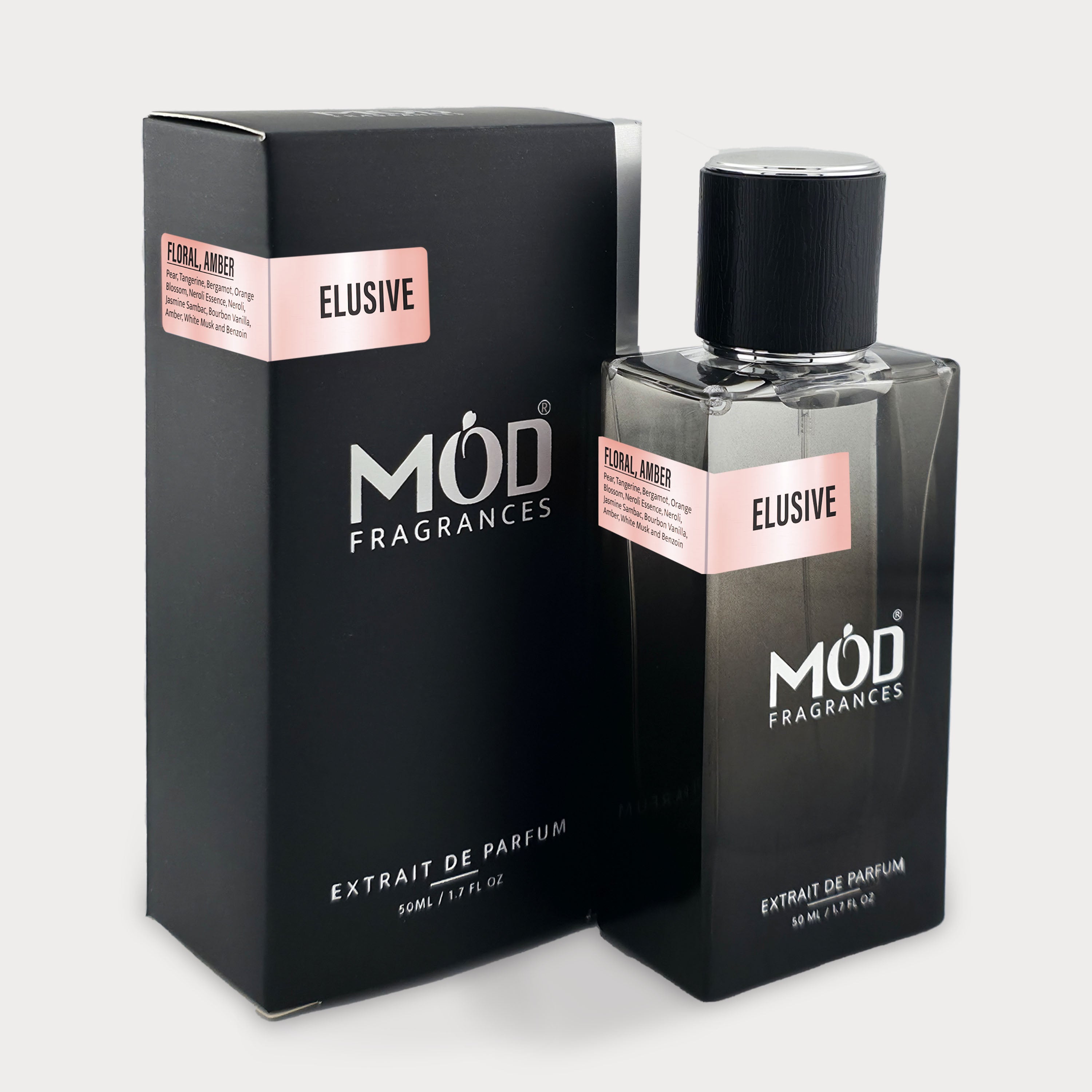 Möd Fragrances Elusive perfume bottle and packaging on a white background