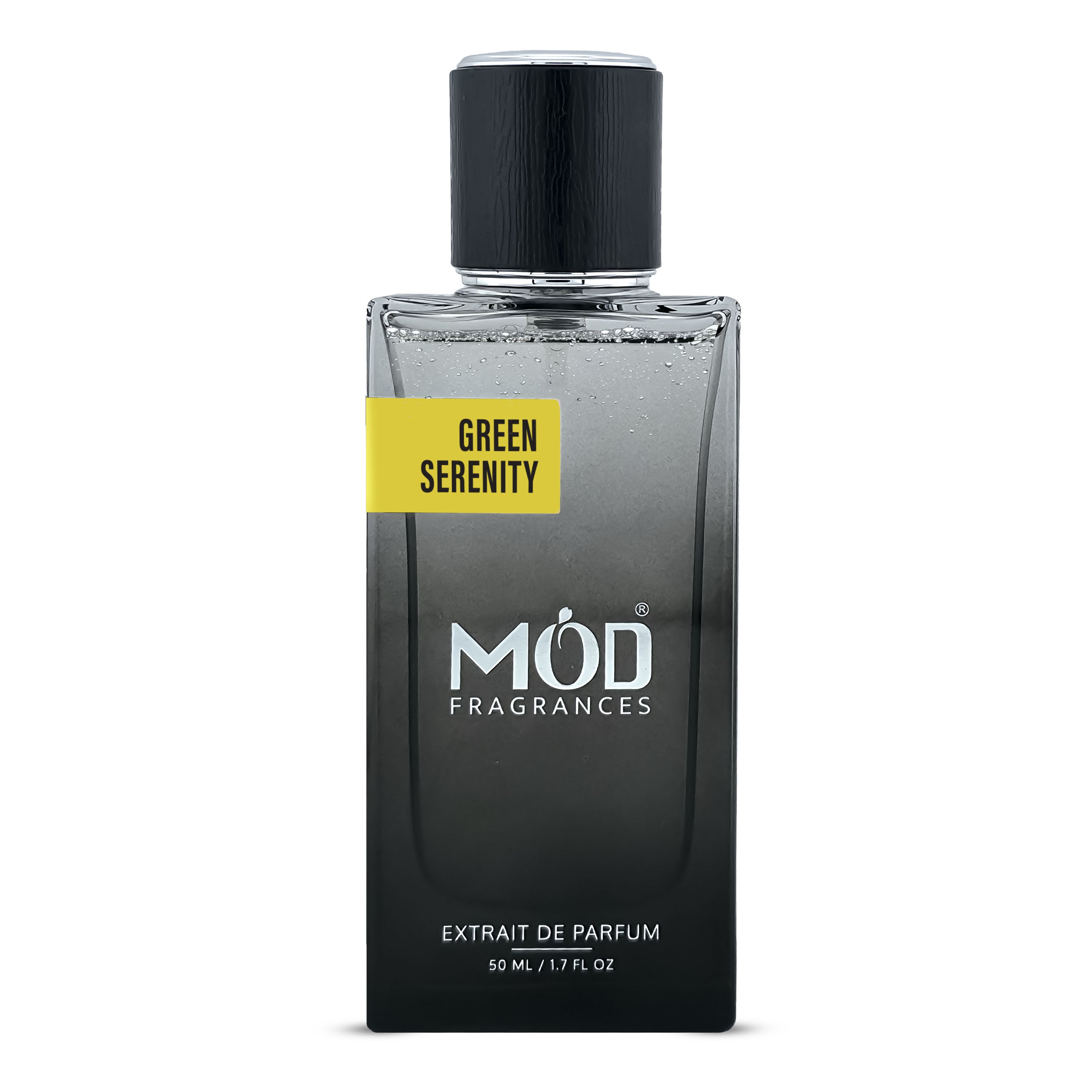 Inspired by Matcha 26 Perfume Dupe -Black perfume bottle labeled 'Green Serenity' by MOD Fragrances on a white background