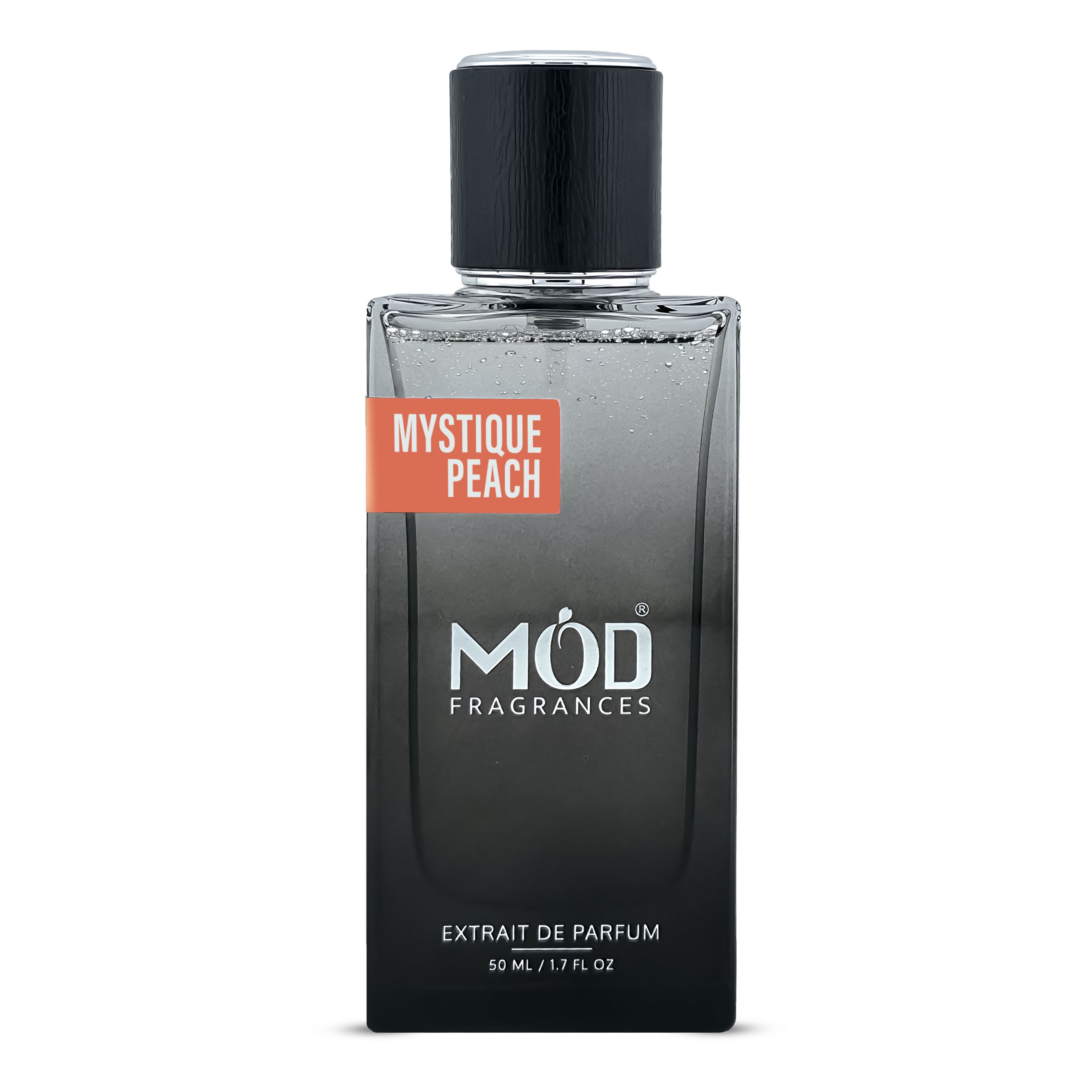 Inspired by Bitter Peach - Perfume bottle labeled 'Mystique Peach' by MOD Fragrances on a white background