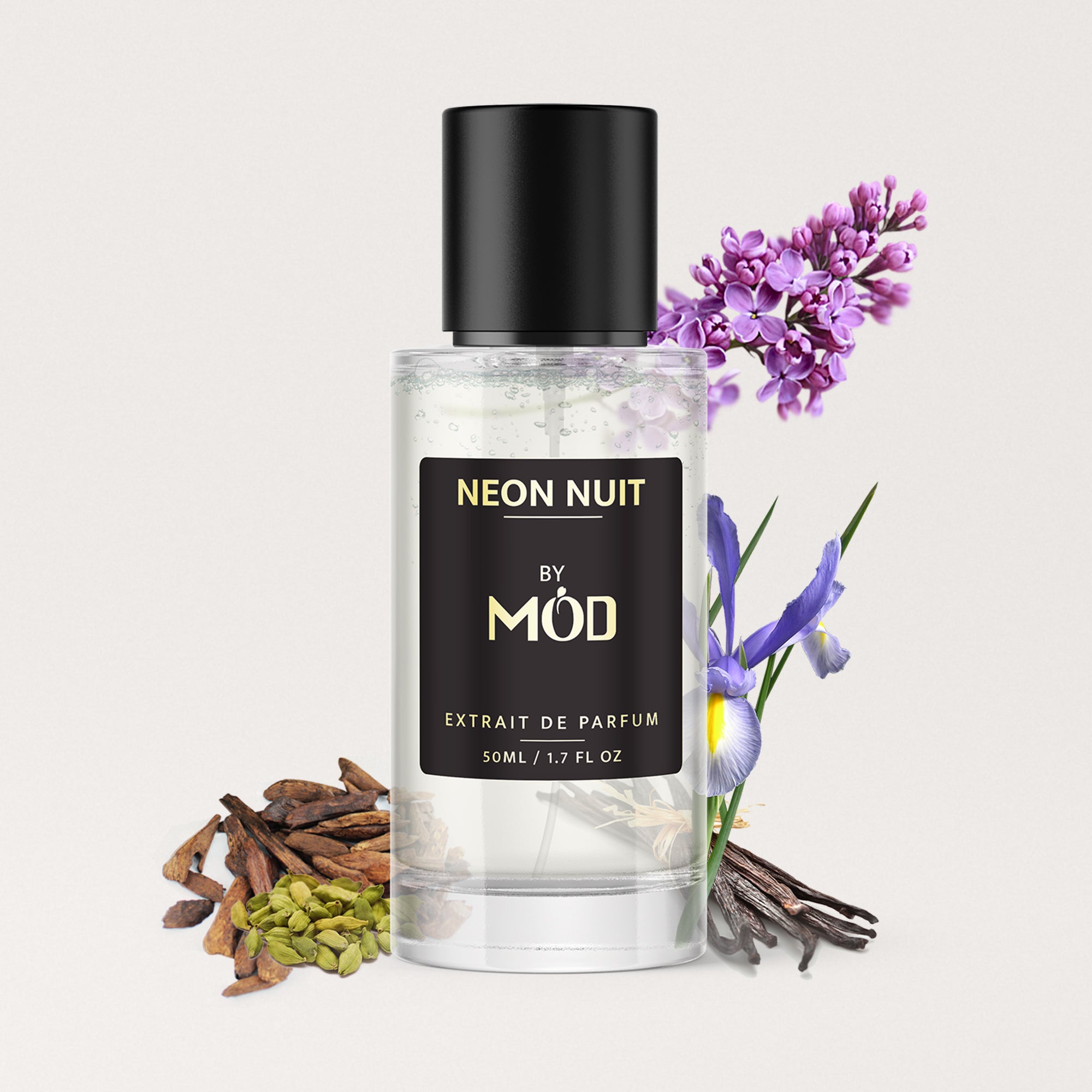 Mod Fragrances Neon Nuit Perfume Bottle - Amber-inspired men’s fragrance with cardamom, lavender, and vanilla notes.