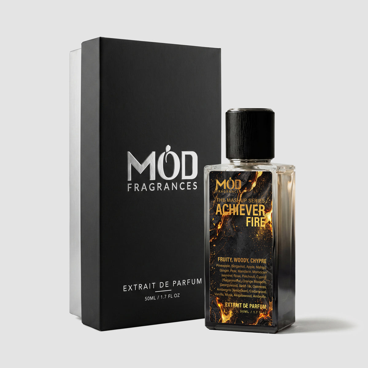 Achiever Fire Perfum Bottle Mod Fragrances The Mashup Series. Black color. Aventus, Blue Talisman and God of Fire Hybrid with Box