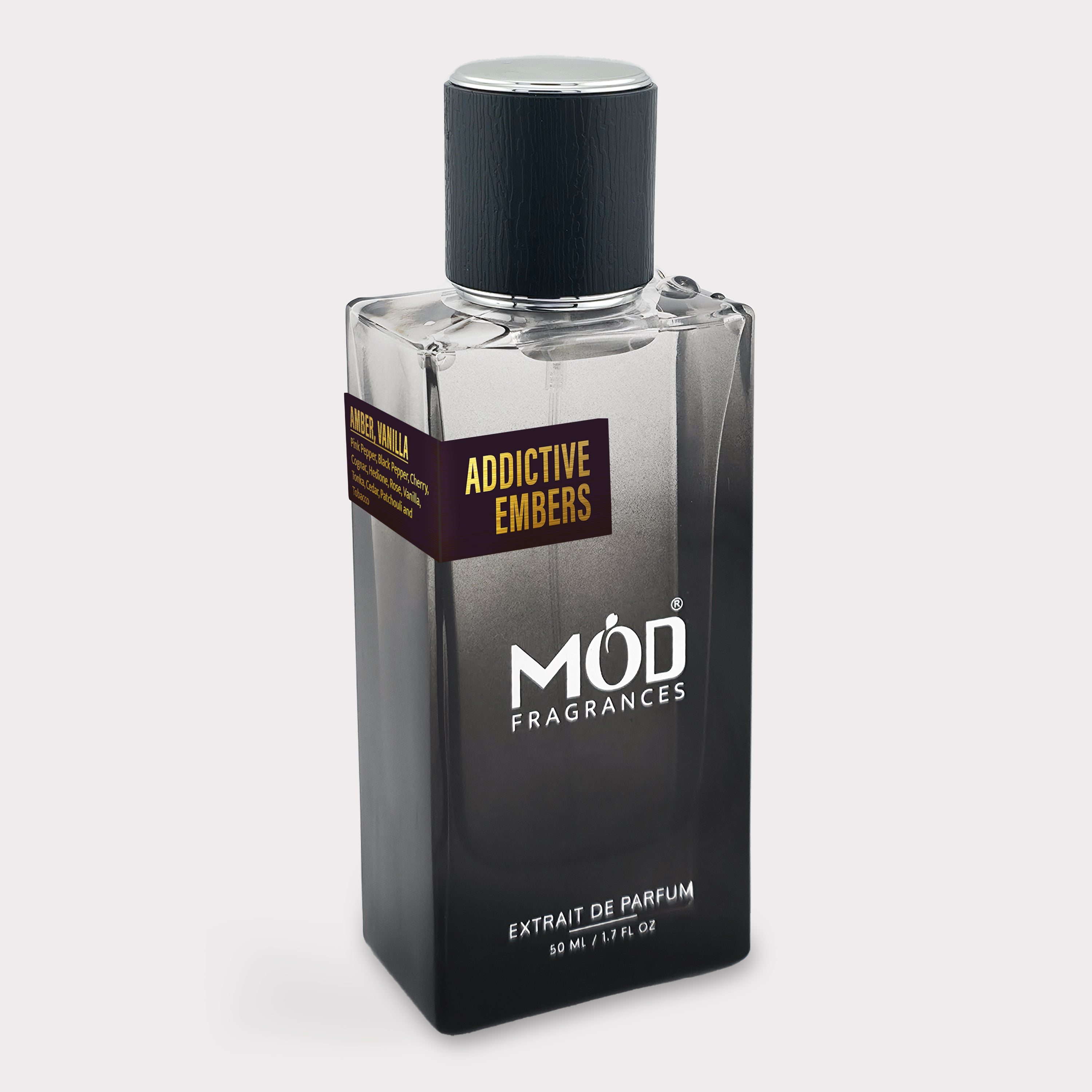 MOD Fragrances Addictive Embers perfume bottle on a white background