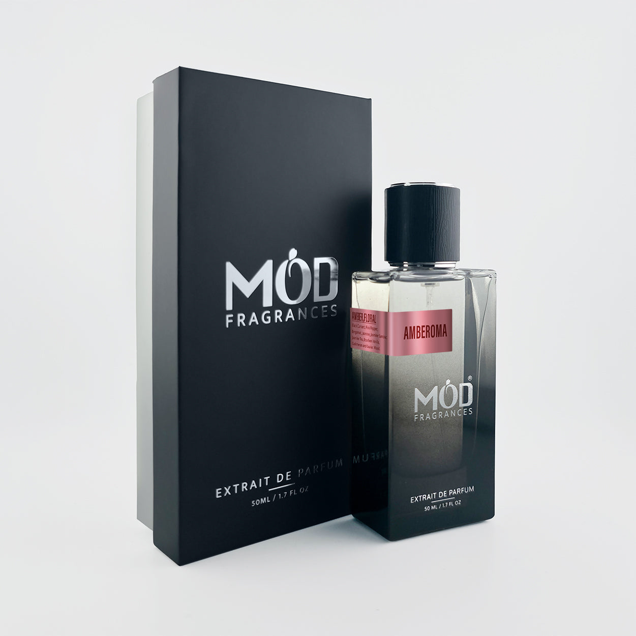Möd Fragrances Amberia perfume bottle and packaging on a white background