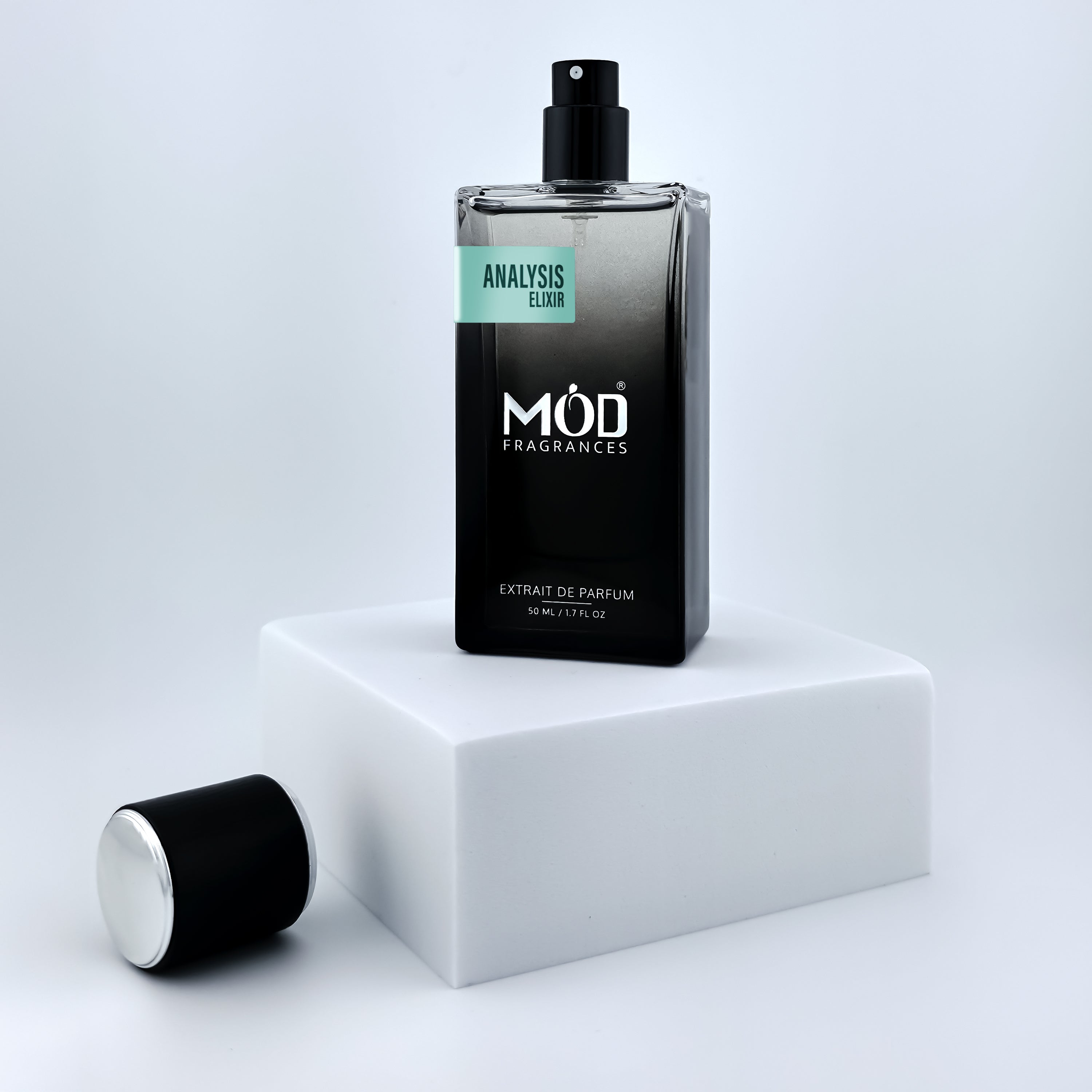 LV Imagination Perfume Dupe Perfume bottle labeled 'MOD Fragrances' on a white platform with a light gray background