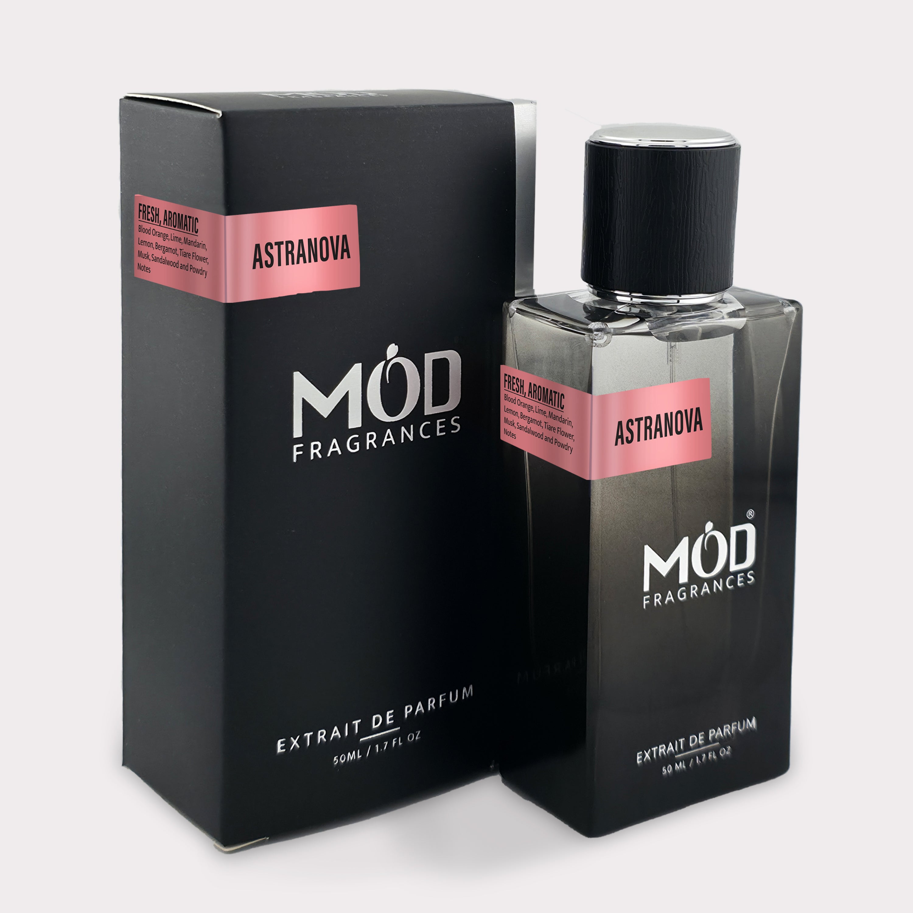 city of stars dupe Möd Fragrances Astranova perfume bottle and packaging on a white background