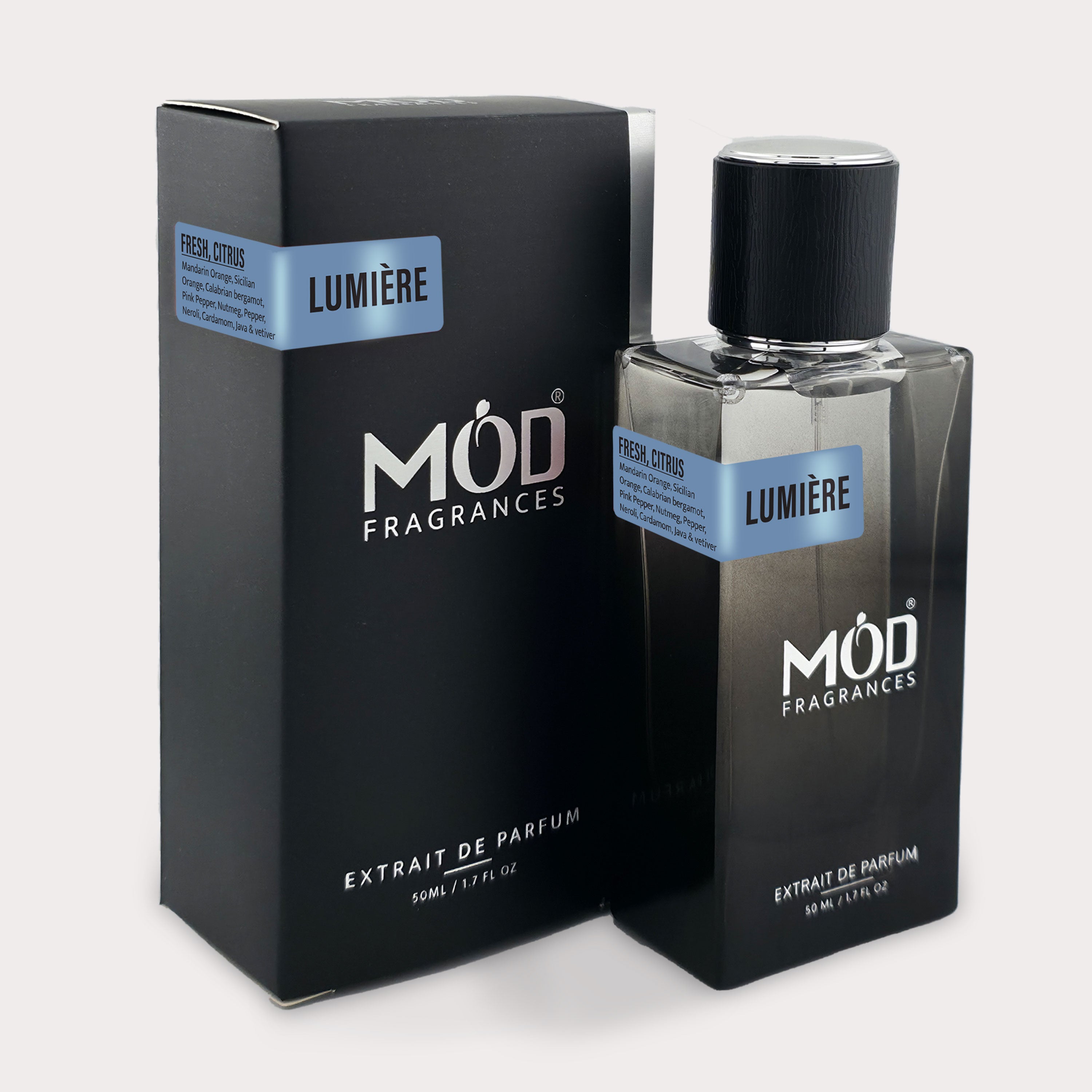 Möd Fragrances Lumérie perfume bottle and packaging on a white background
