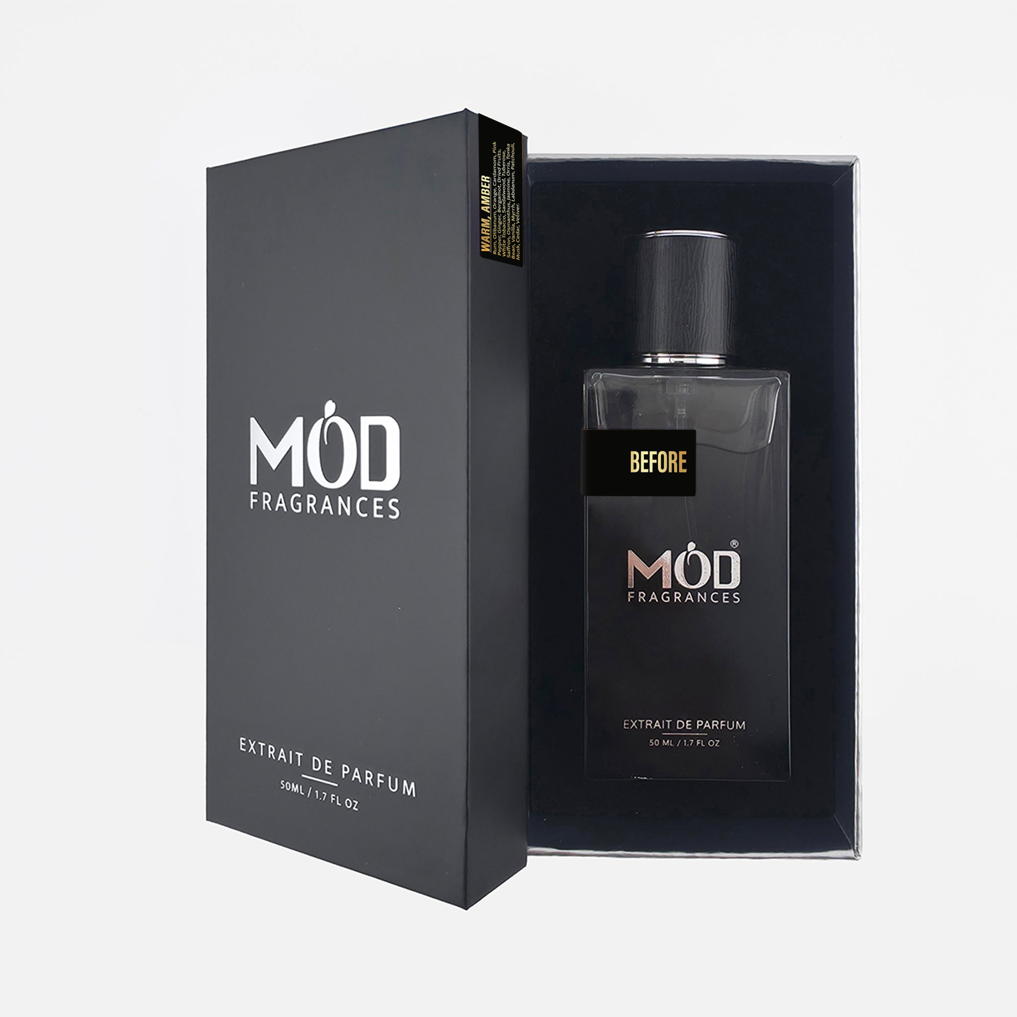 MOD Fragrances perfume bottle and packaging on a white background