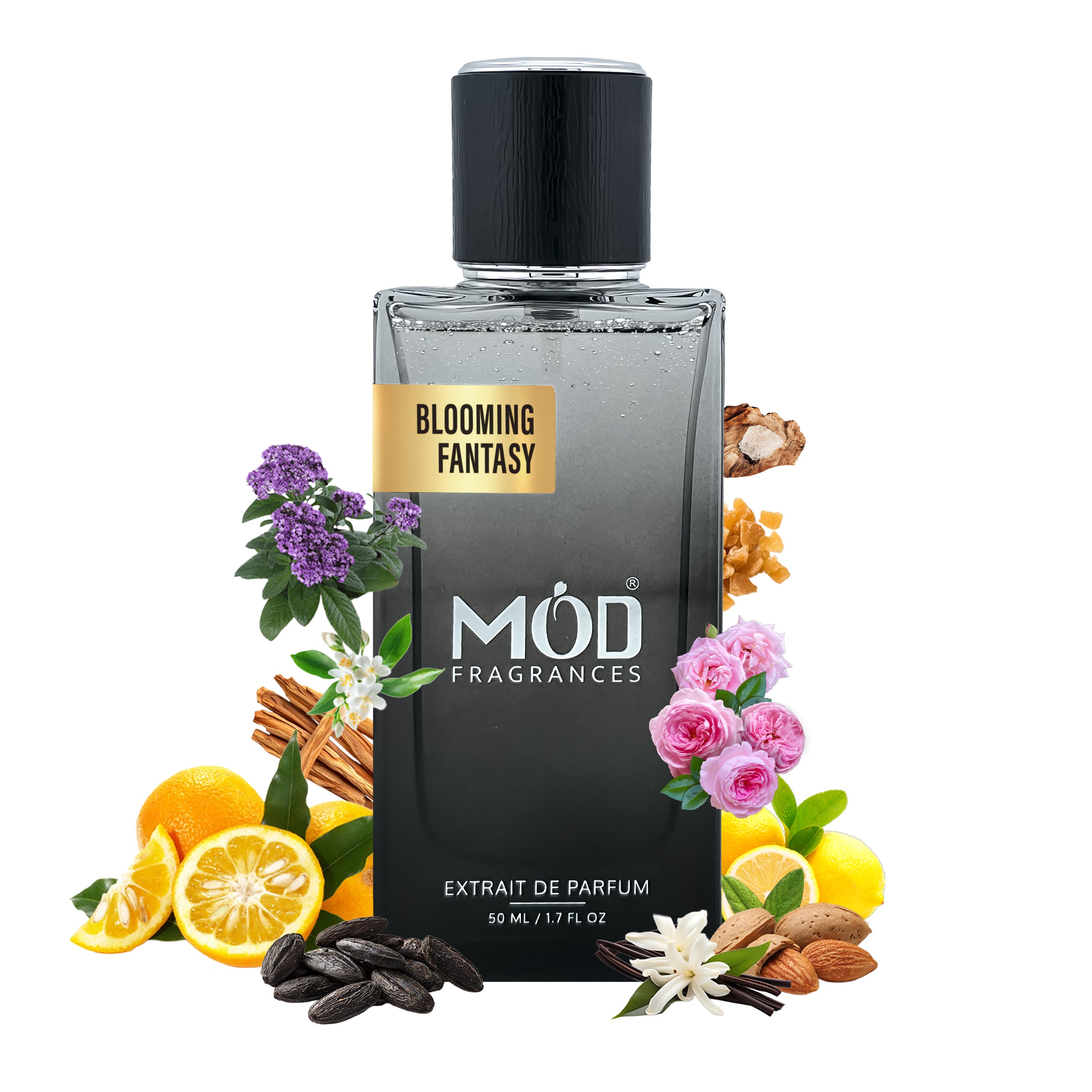 Blooming Fantasy by Mod Fragrances Inspired by J'Adoube Perfume Dupe Black Surrounded by Floral elements