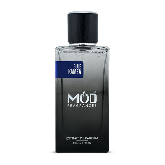 Inspired by Blue Talisman Perfume Dupe bottle labeled 'Blue Kamea' by 'MOD Fragrances' on a white background