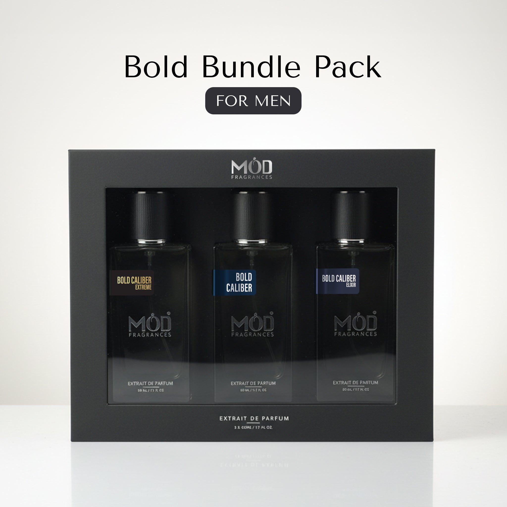 Inspired by Suavage Bundle Pack For Men Möd Fragrances Bold Bundle Pack for men with three bottles in a black box on a white background