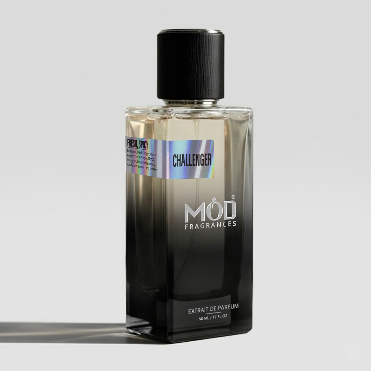 Inspired by Castley Perfume dupe. A bottle of MOD Fragrances Challenger Angled view