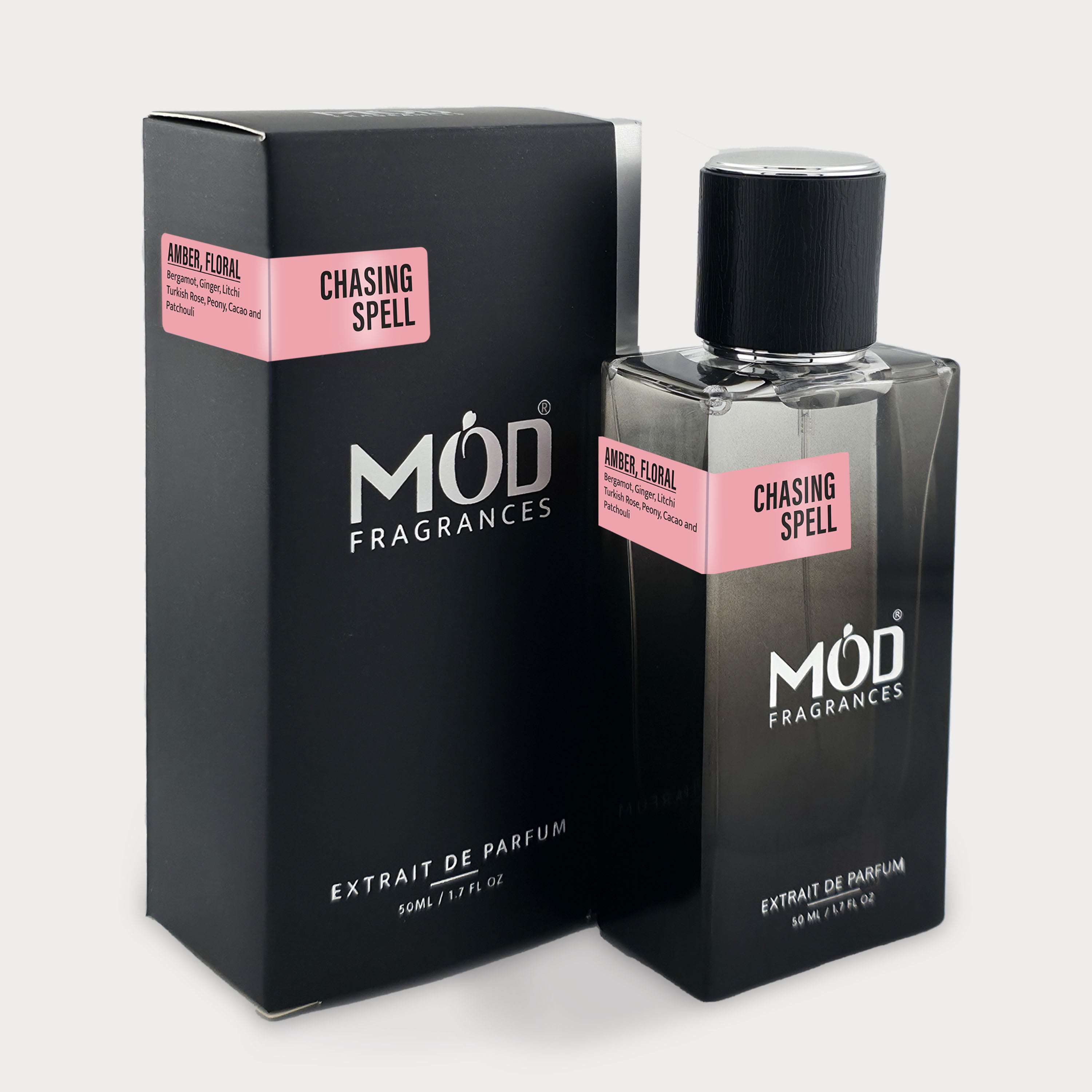 Möd Fragrances 'Chasing Spell' perfume bottle and packaging on a white background