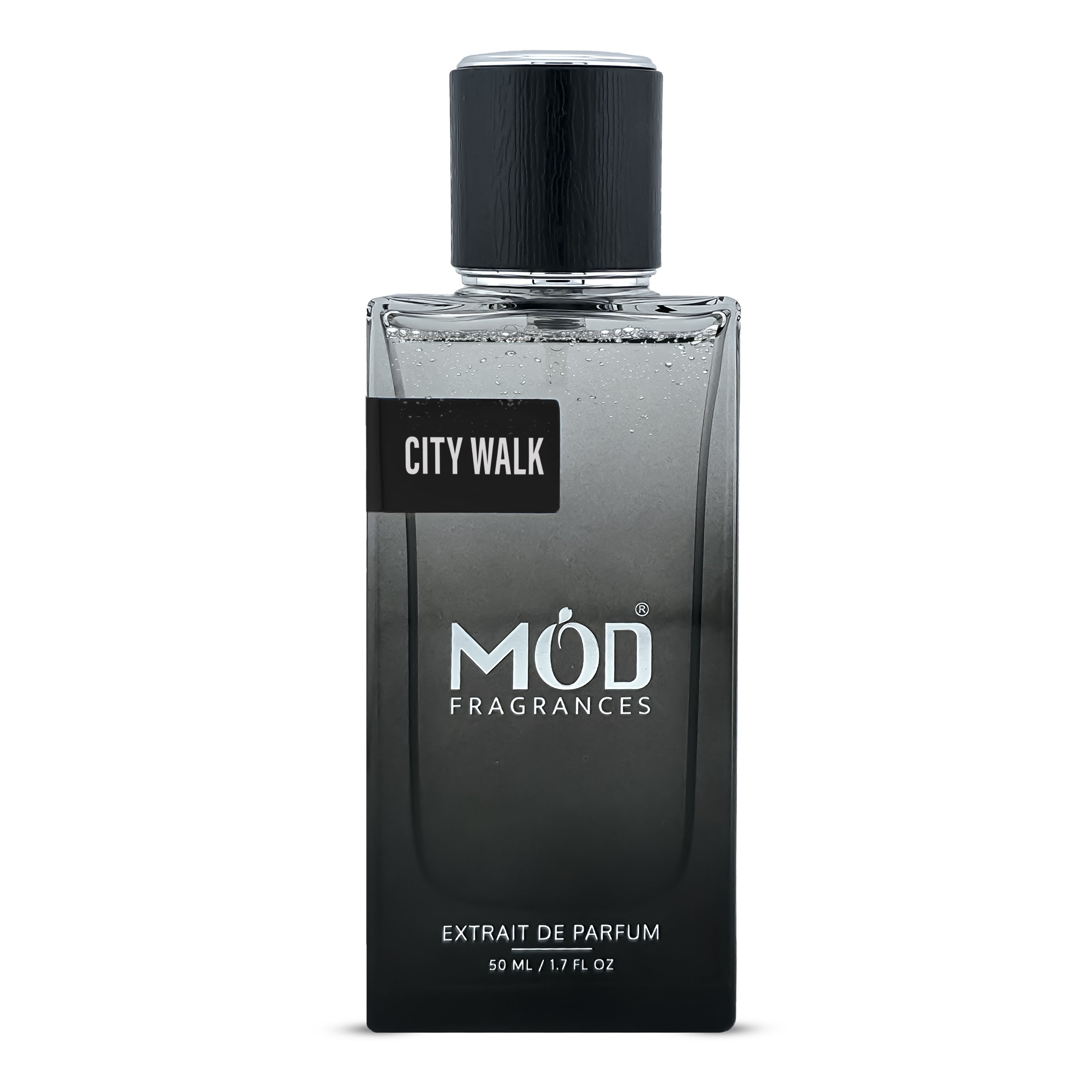 Inspired by Lafayette Street Black perfume bottle labeled 'City Walk' by 'MOD Fragrances' on a white background