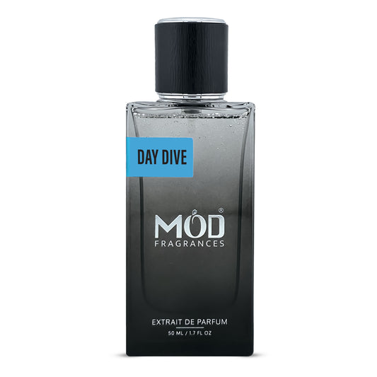 Perfume bottle labeled 'Day Dive' by MOD Fragrances on a white background