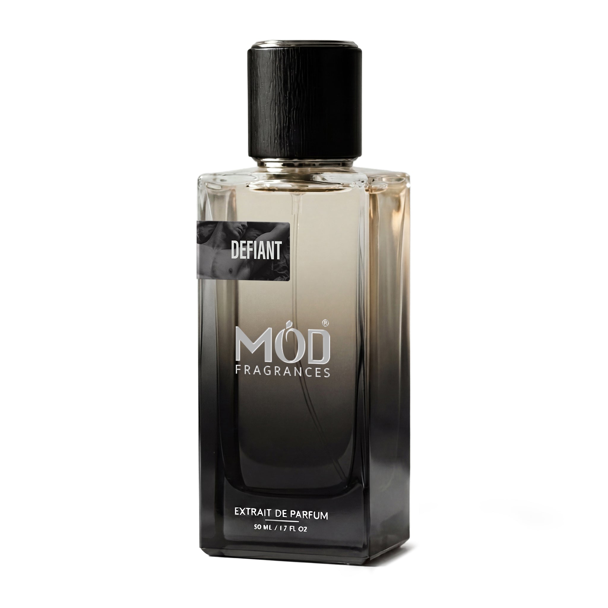 Inspired by Fierce Perfume dupe bottle labeled 'Defiant' by 'MOD Fragrances' on a white background