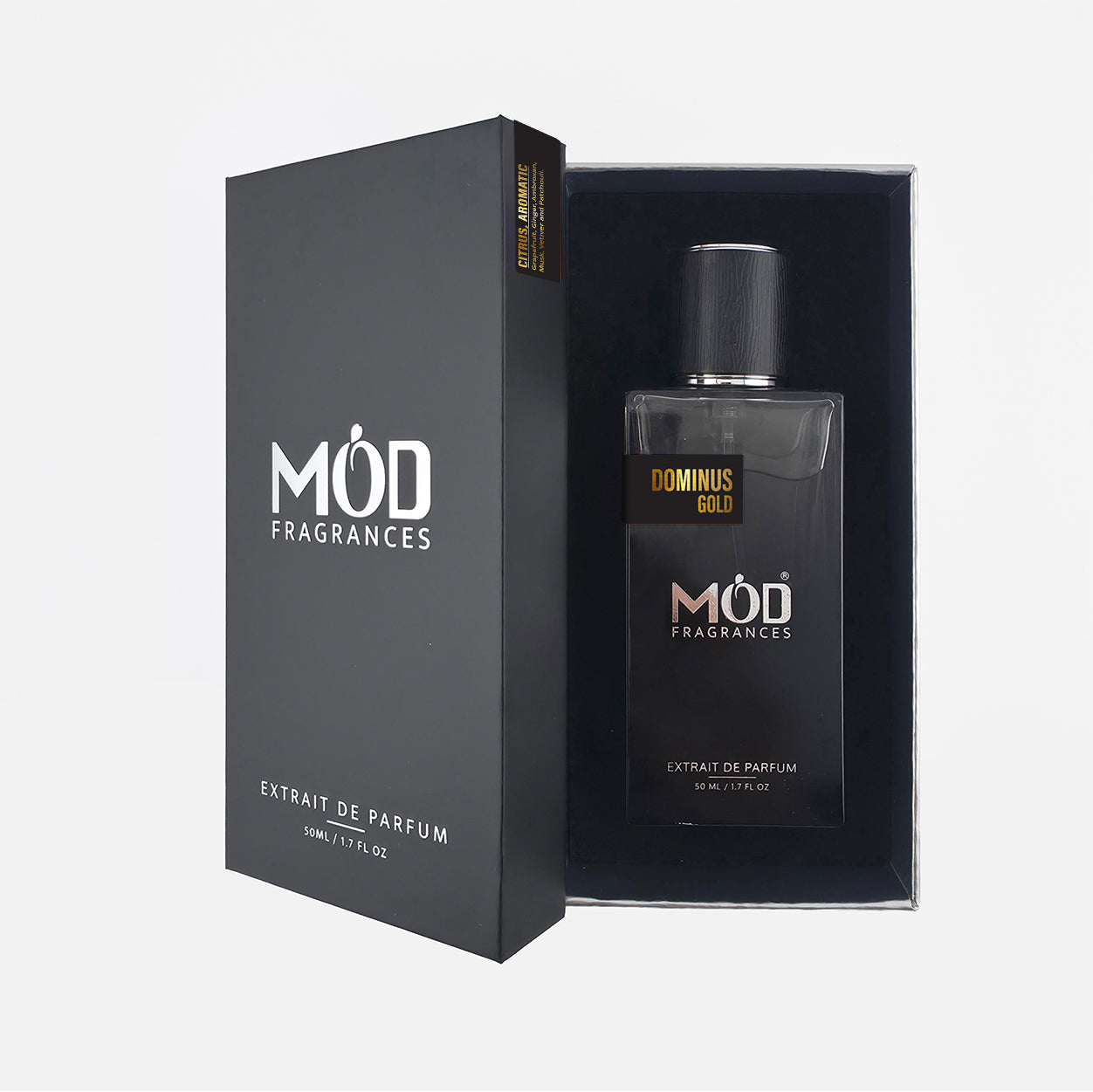 MOD Fragrances perfume bottle and packaging on a white background