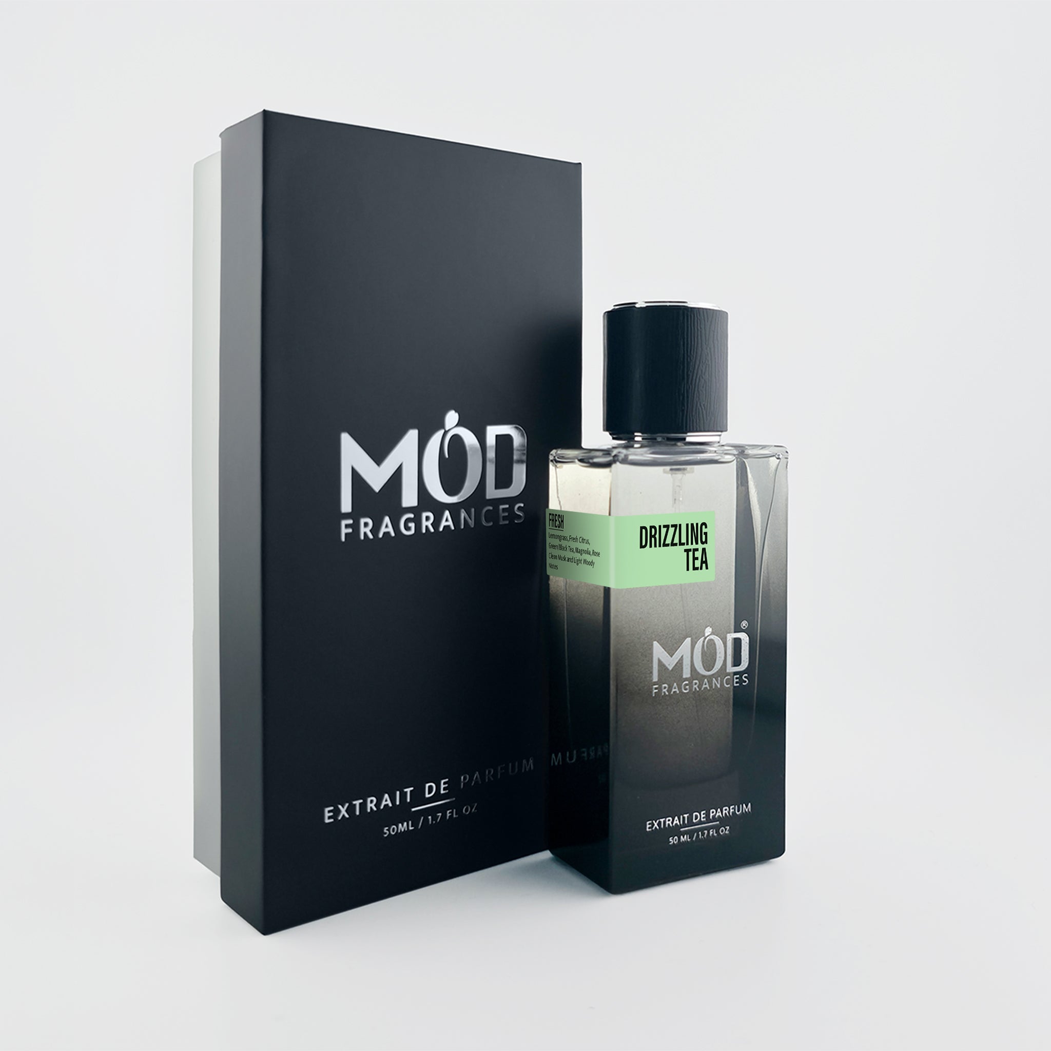 MOD Fragrances perfume bottle and packaging on a light gray background