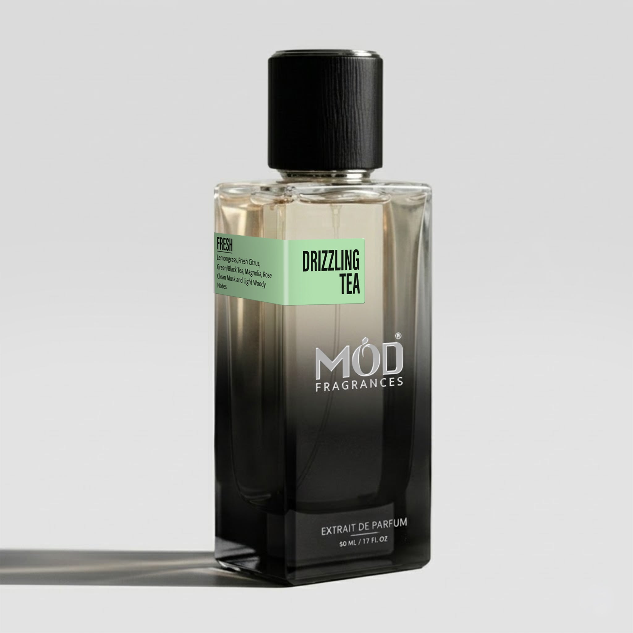 MOD Fragrances 50ml perfume bottle "drizzling Tea" fresh fragrance for him & her, inspired by Rain Tea, on white background.