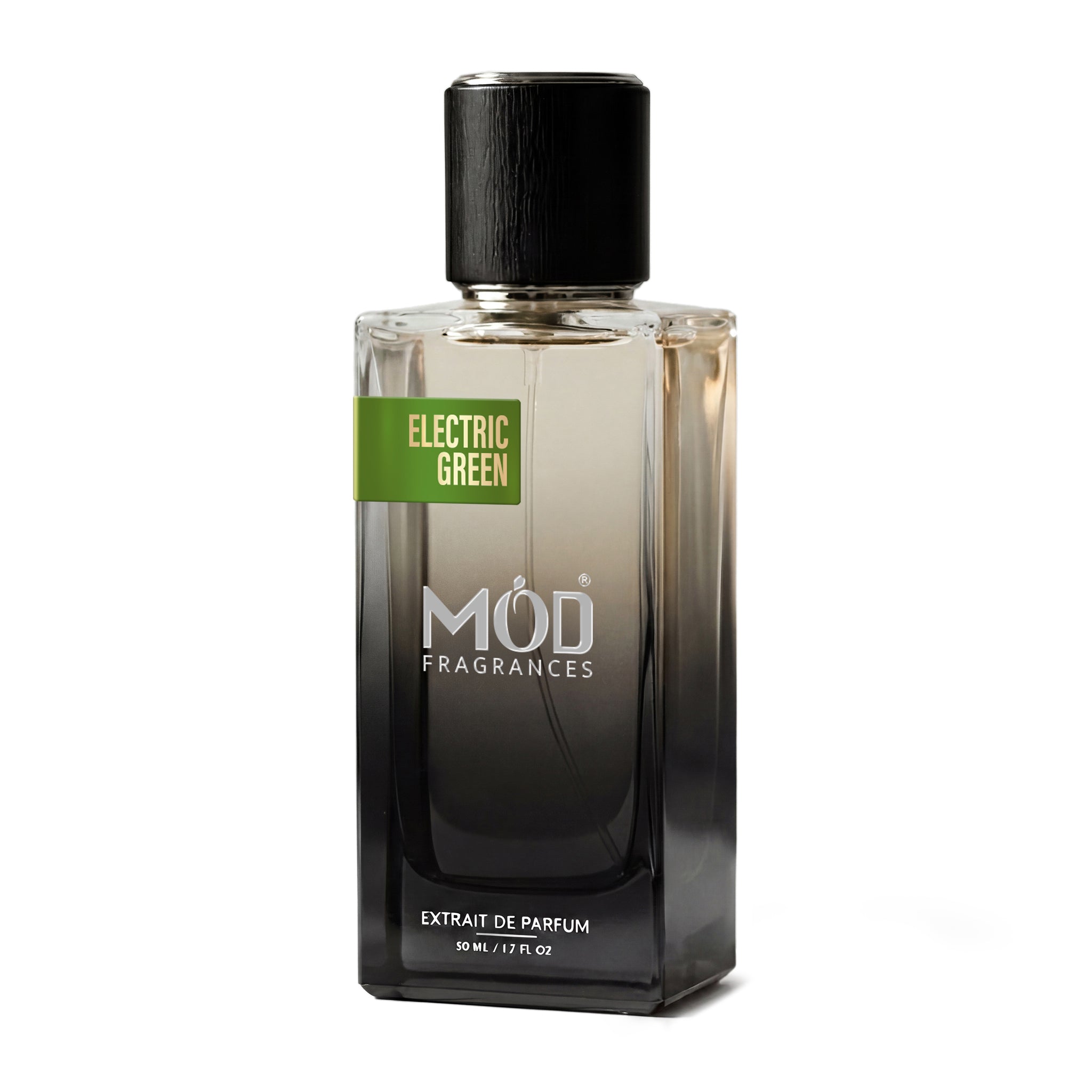 Inspired by Wild Vetiver Perfume dupe bottle labeled 'Electric Green' by MOD Fragrances on a white background