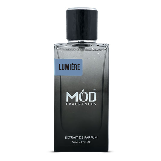 Perfume bottle labeled 'Lumère' by Môd Fragrances on a white background