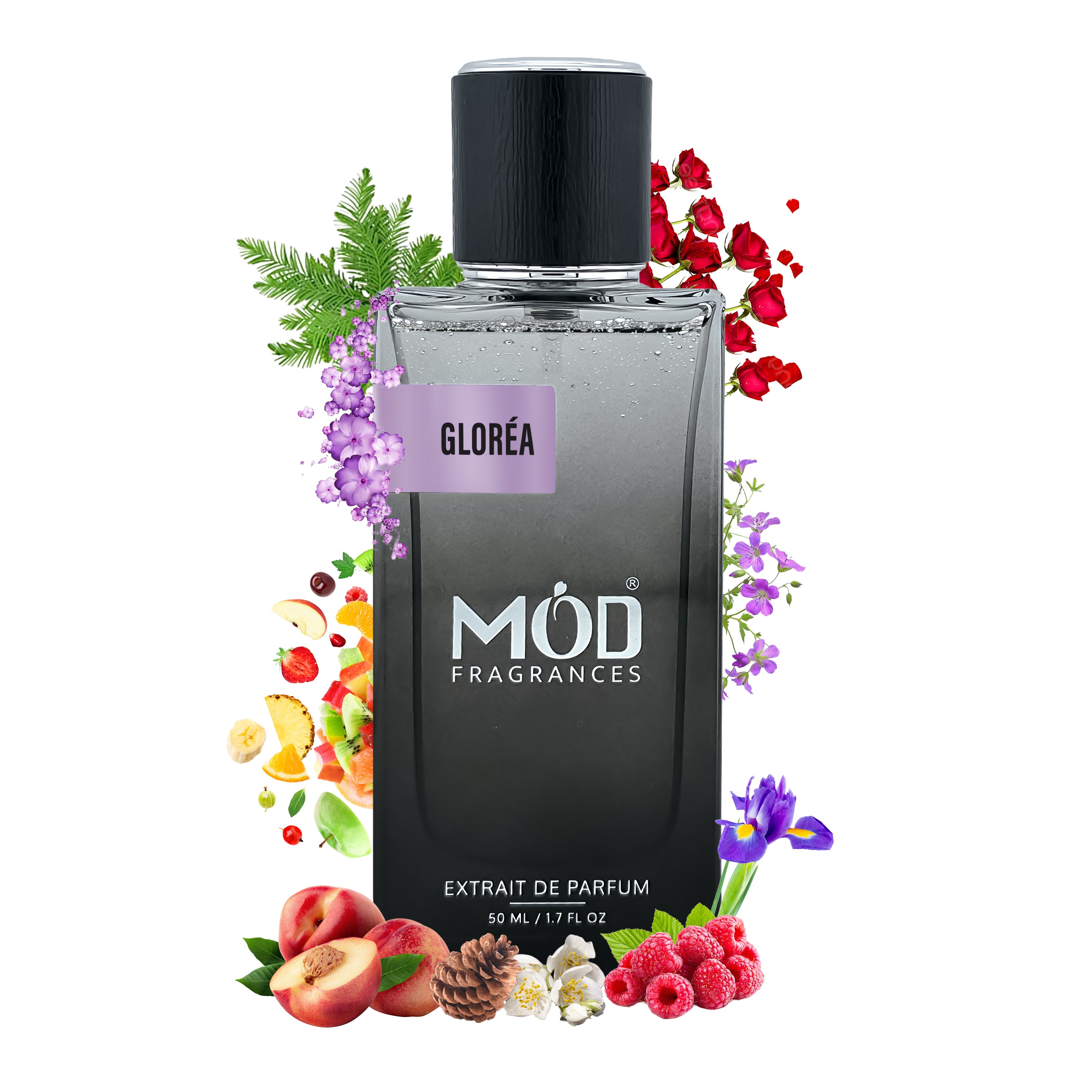 Chance Splendide dupe - Gloéra Möd Fragrances perfume bottle with floral and fruit elements on a white background