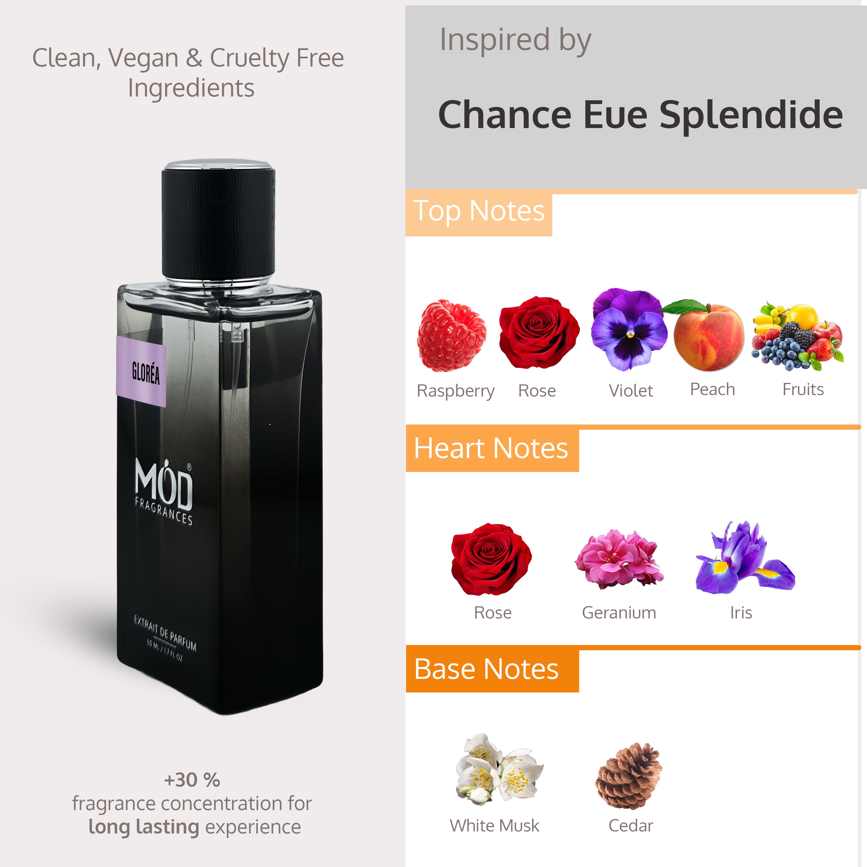 Chance Splendide dupe - Perfume bottle with flavor notes displayed on a gray background
