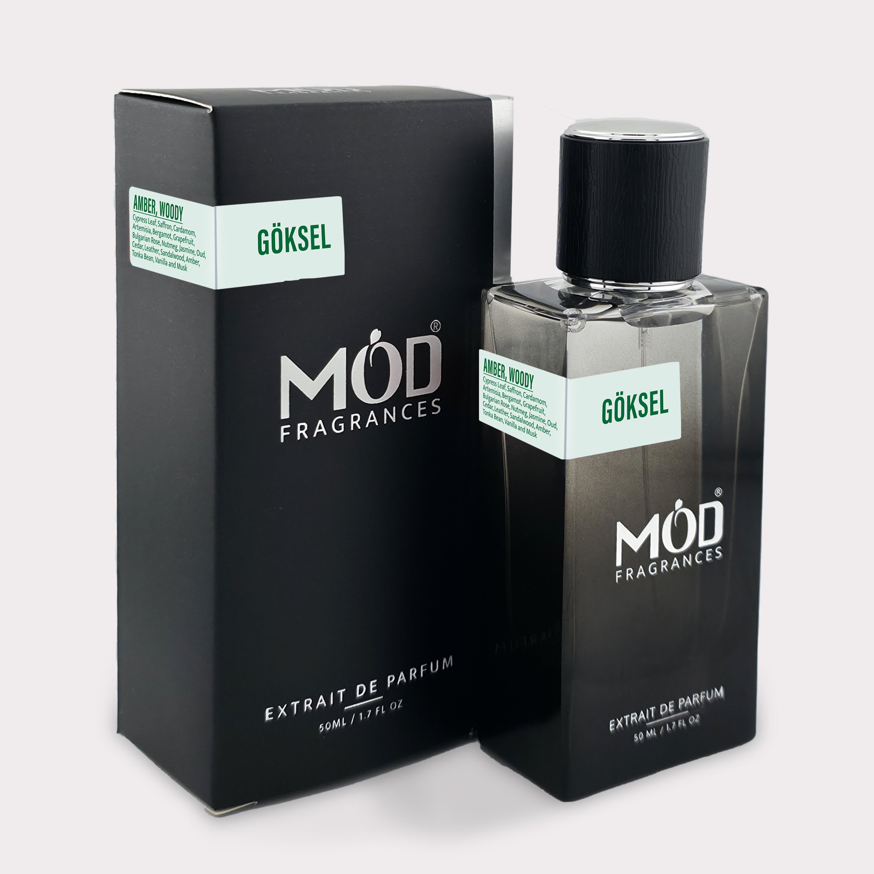 Möd Fragrances bottle and packaging on a white background