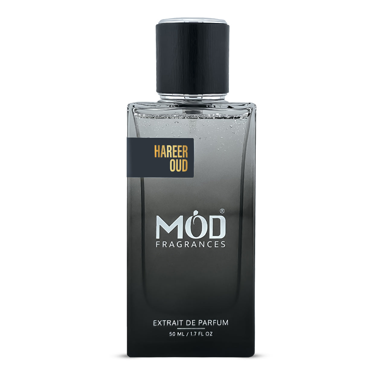 Inspired by Satin Mood Black perfume bottle with 'Möd Fragrances' branding on a white background