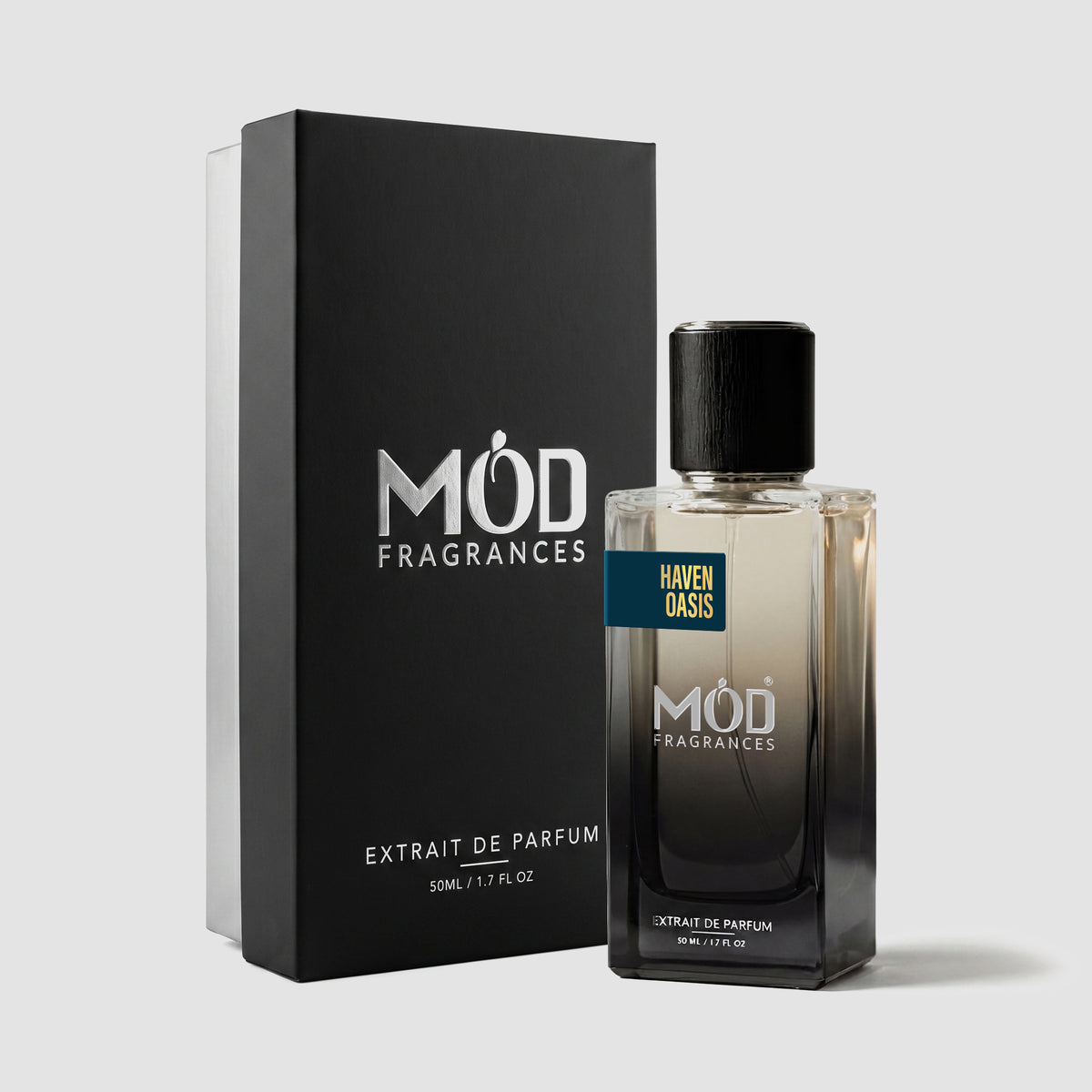 Mod Fragrances Extrait de Parfum bottle and packaging on a light gray background