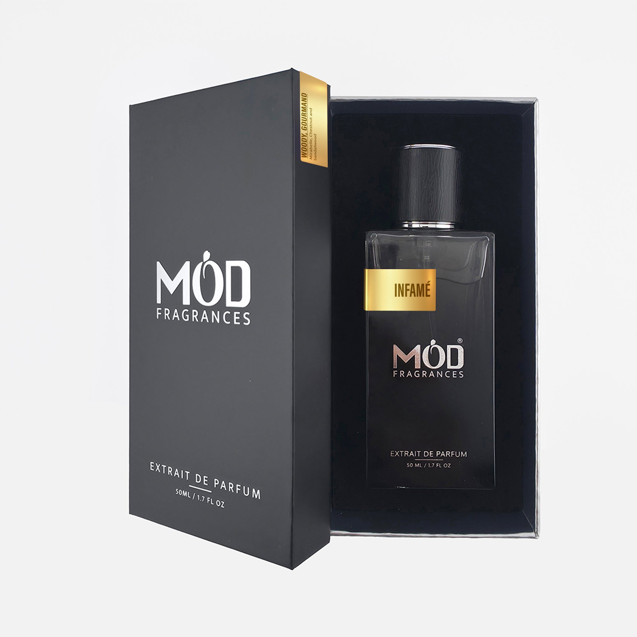 Scandal Pour Homme Absolu Dupe Mod Fragrances Extrait de Parfum bottle and packaging on a white background