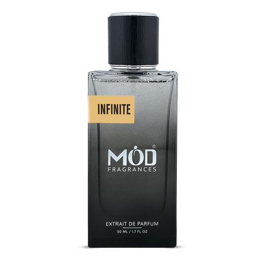 Perfume bottle labeled 'Infinite' by Möd Fragrances on a white background