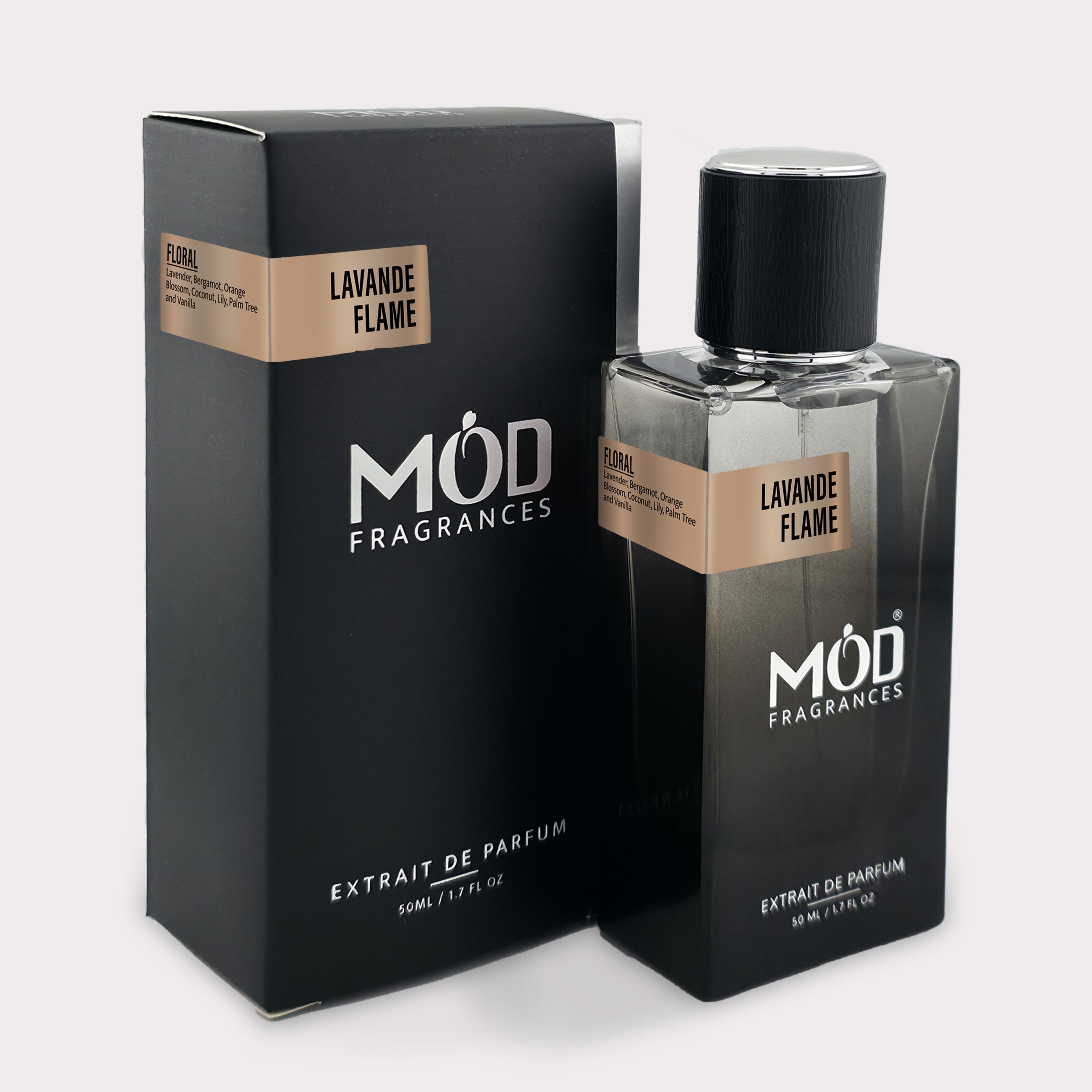 Möd Fragrances Lavande Flame perfume bottle and packaging on a white background