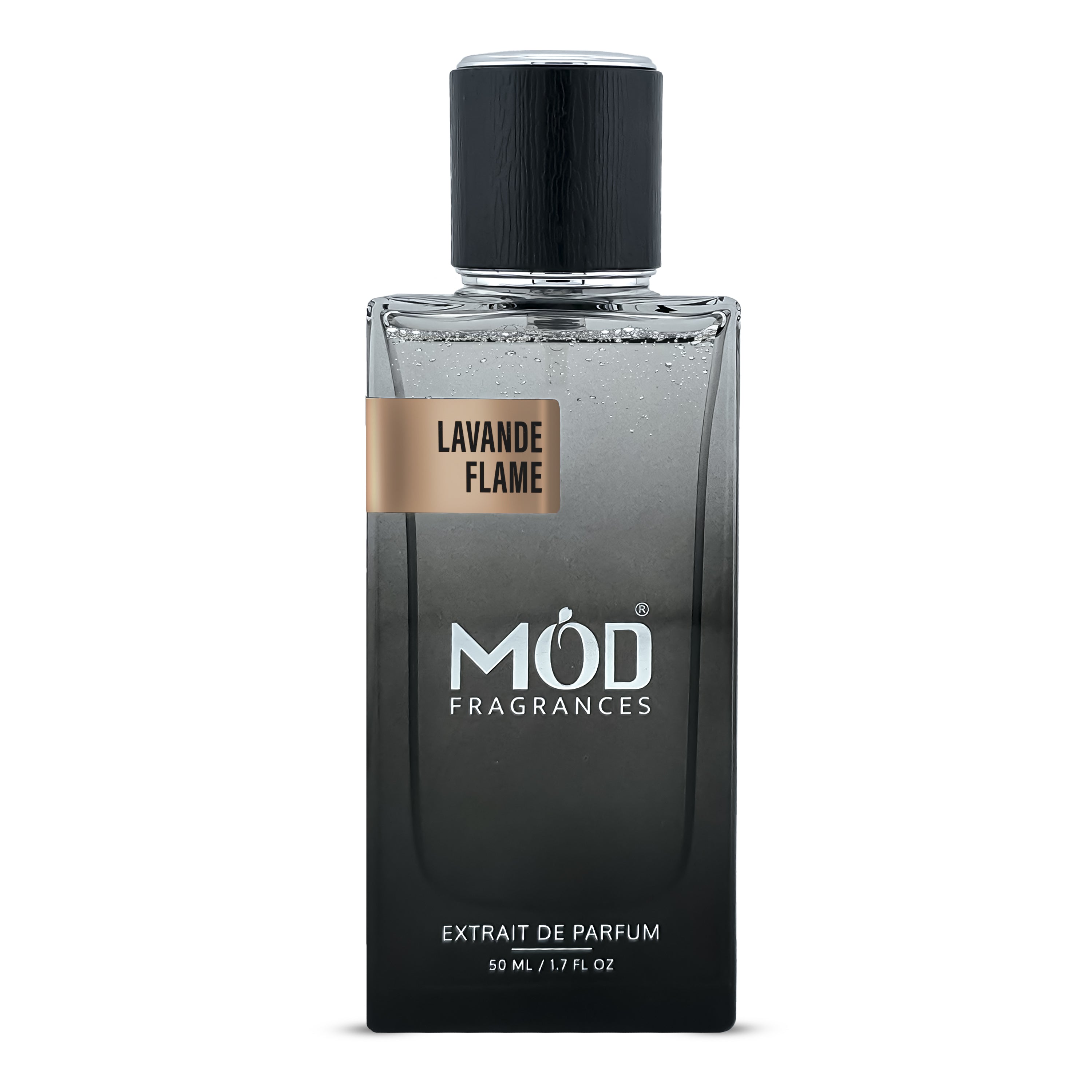 Libre Flower & Flames Dupe Black perfume bottle labeled 'Lavande Flame' by Möd Fragrances on a white background