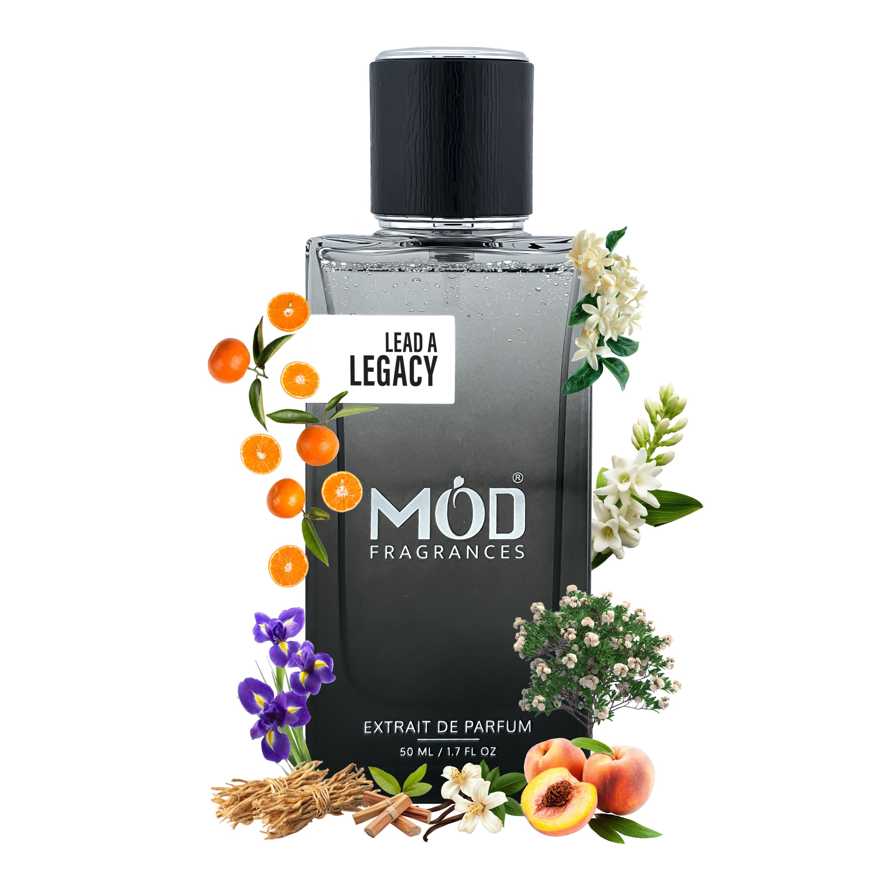 MOD Fragrances bottle with floral and fruit elements on a white background Guilty for Men Inspired