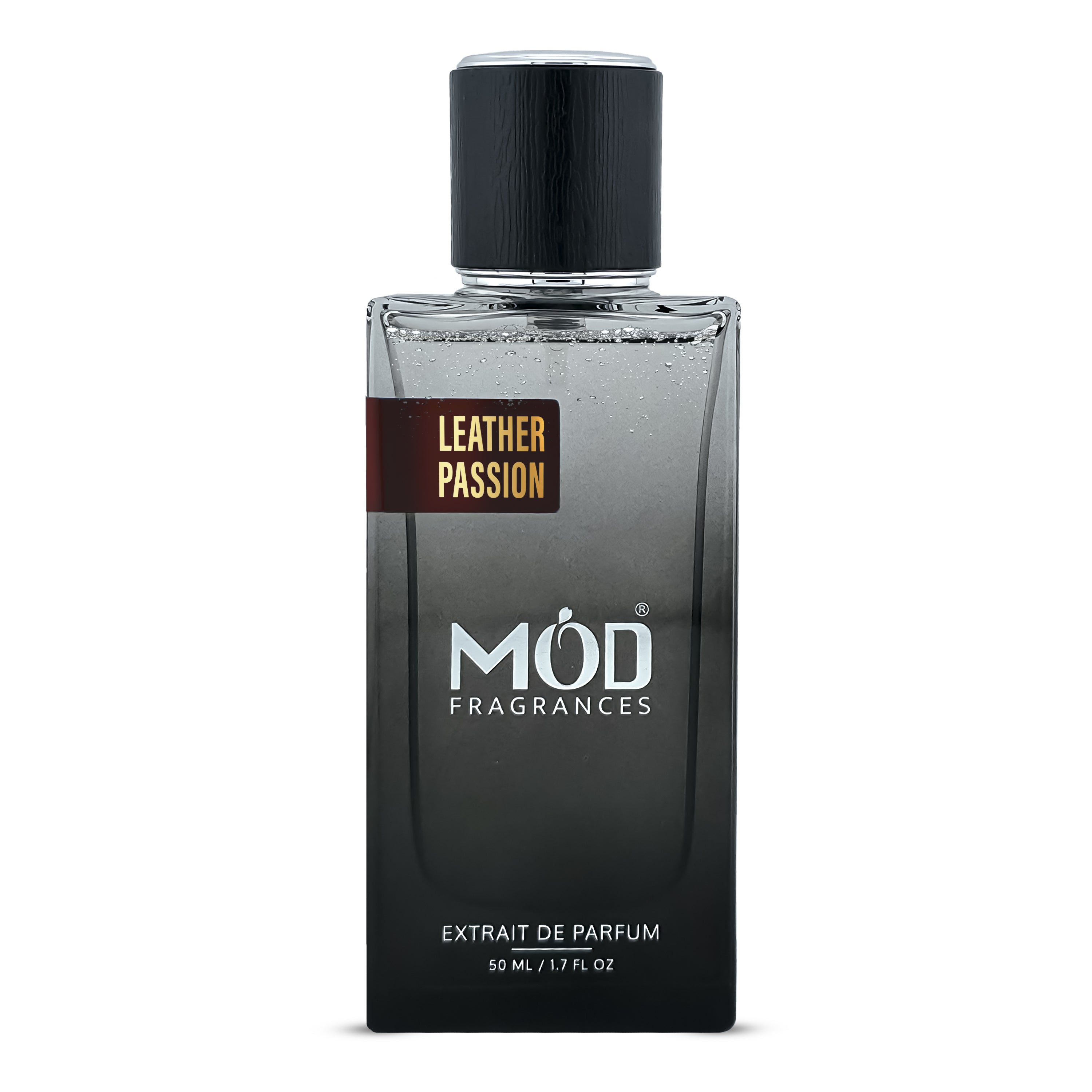 Perfume bottle labeled 'Leather Passion' by Möd Fragrances on a white background Inspired by Tuscan Leather