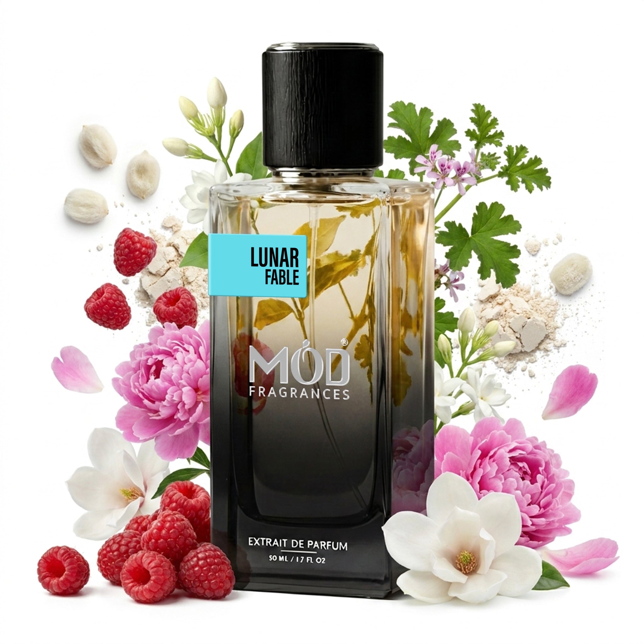 MOD Fragrances 50ml perfume bottle "Lunar Fable" for unisex, inspired by Moon Tale, on white background, with premium ingredients