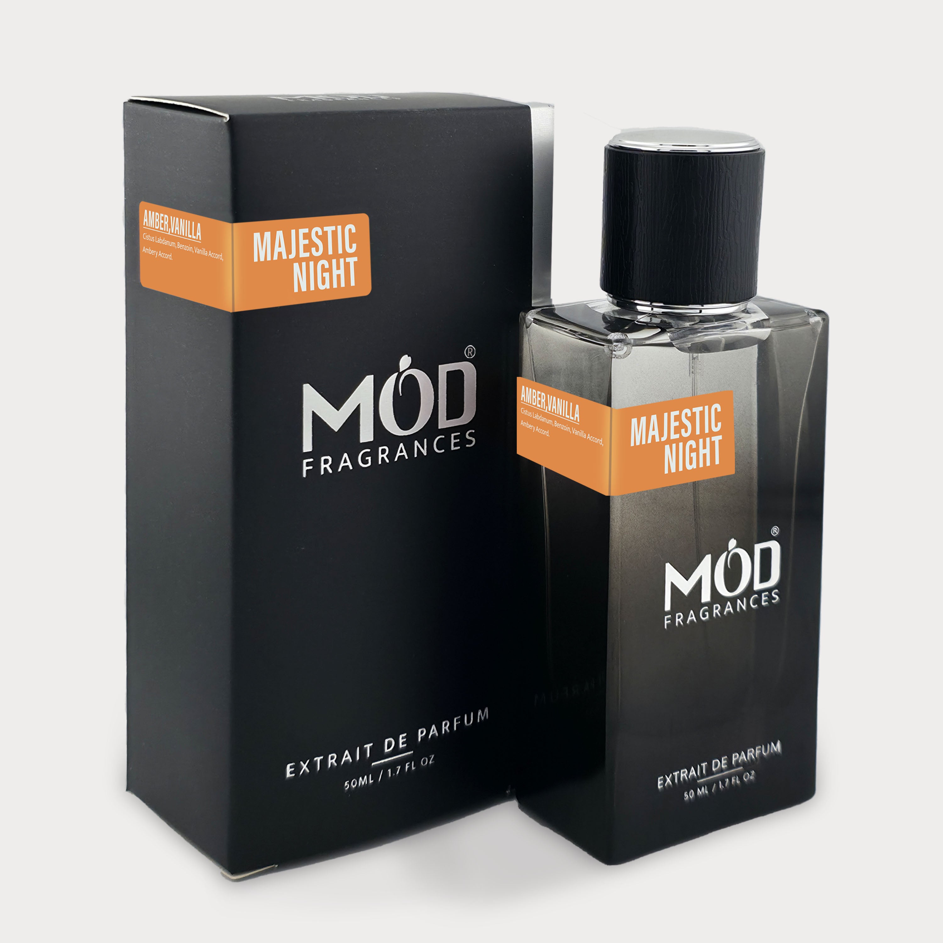 Möd Fragrances Majestic Night perfume bottle and packaging on a white background Grand Soir Dupe