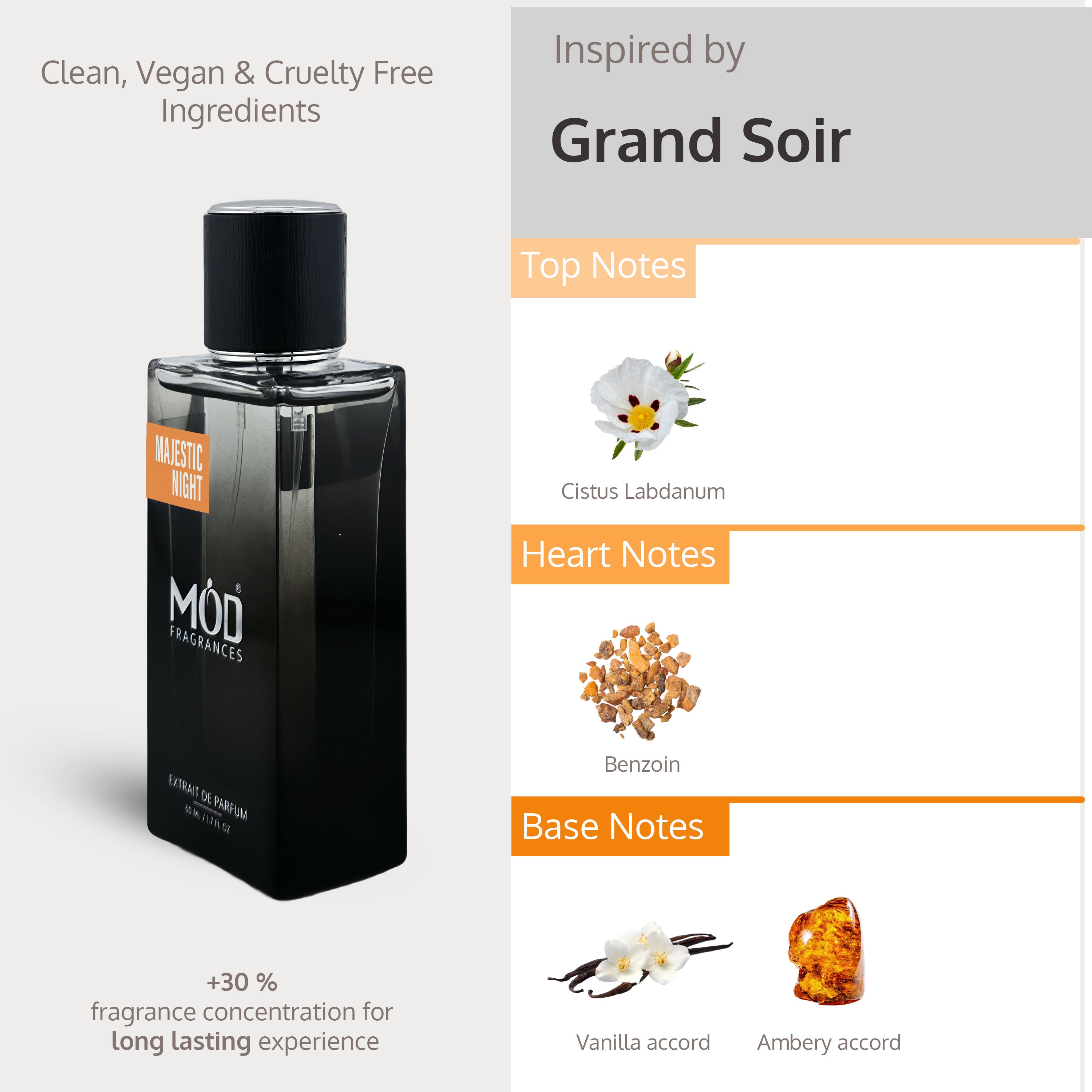 Perfume bottle with product details on a white background Grand Soir Dupe