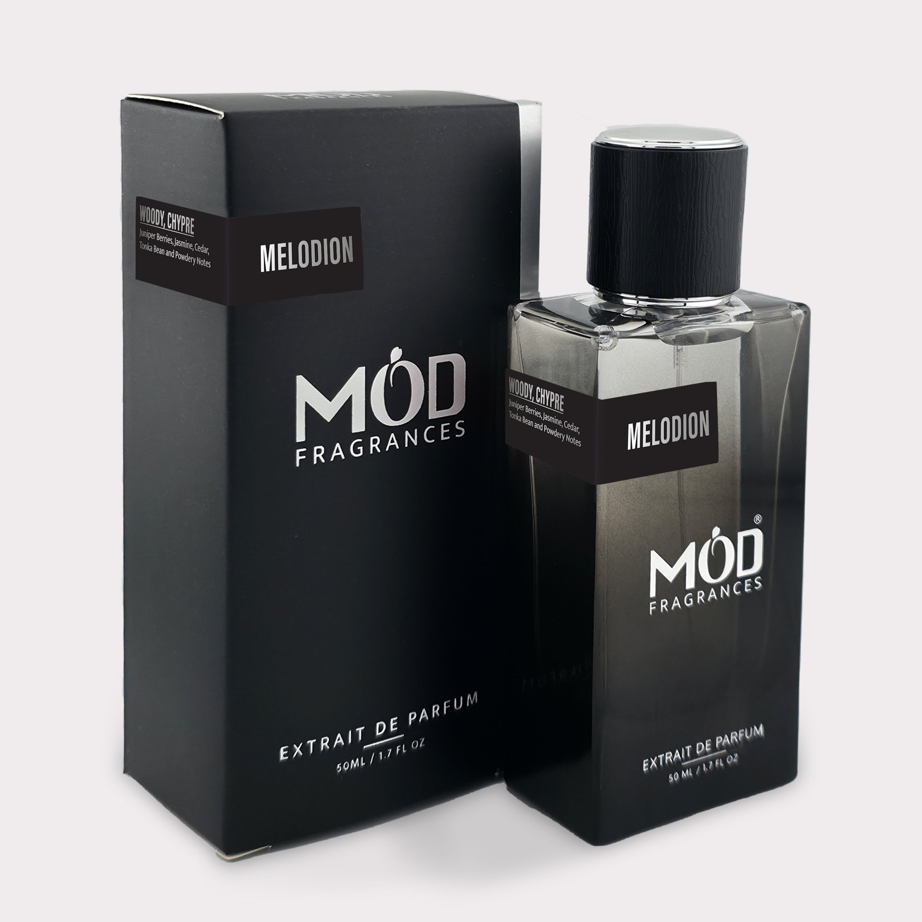 Mélodion Mod Fragrances perfume bottle and packaging on a white background  Inspired by Diptique Orpheon