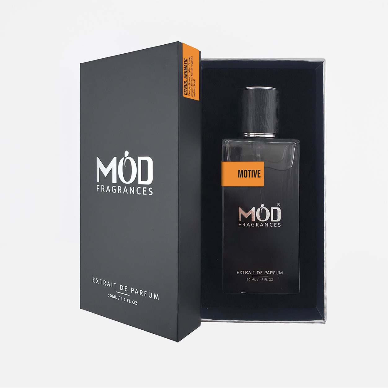 Inspred byMOD Fragrances Motive perfume bottle and packaging on a white background