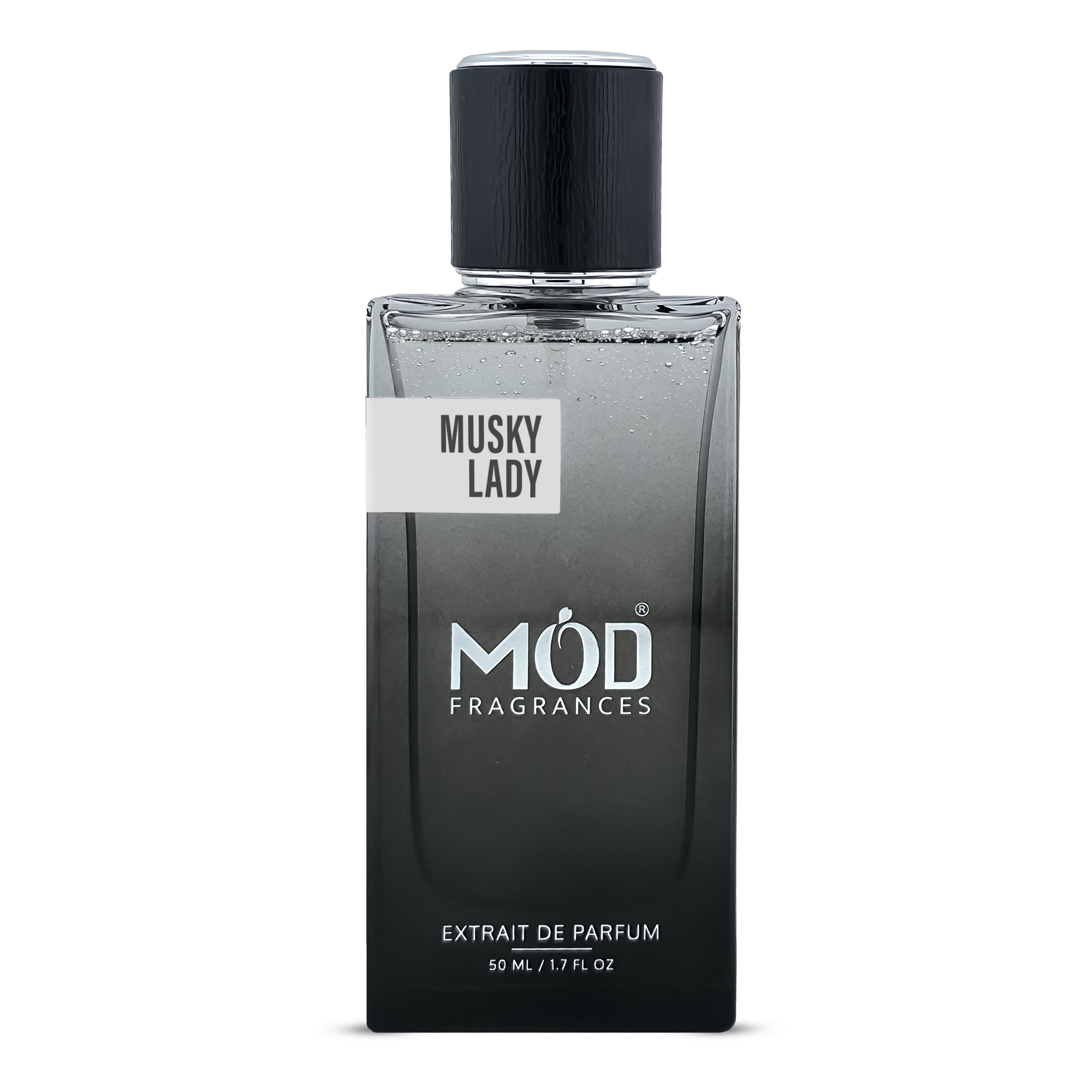 Inspired by JHAG Not a Perfume Perfume bottle labeled 'Musky Lady' by MOD Fragrances on a white background