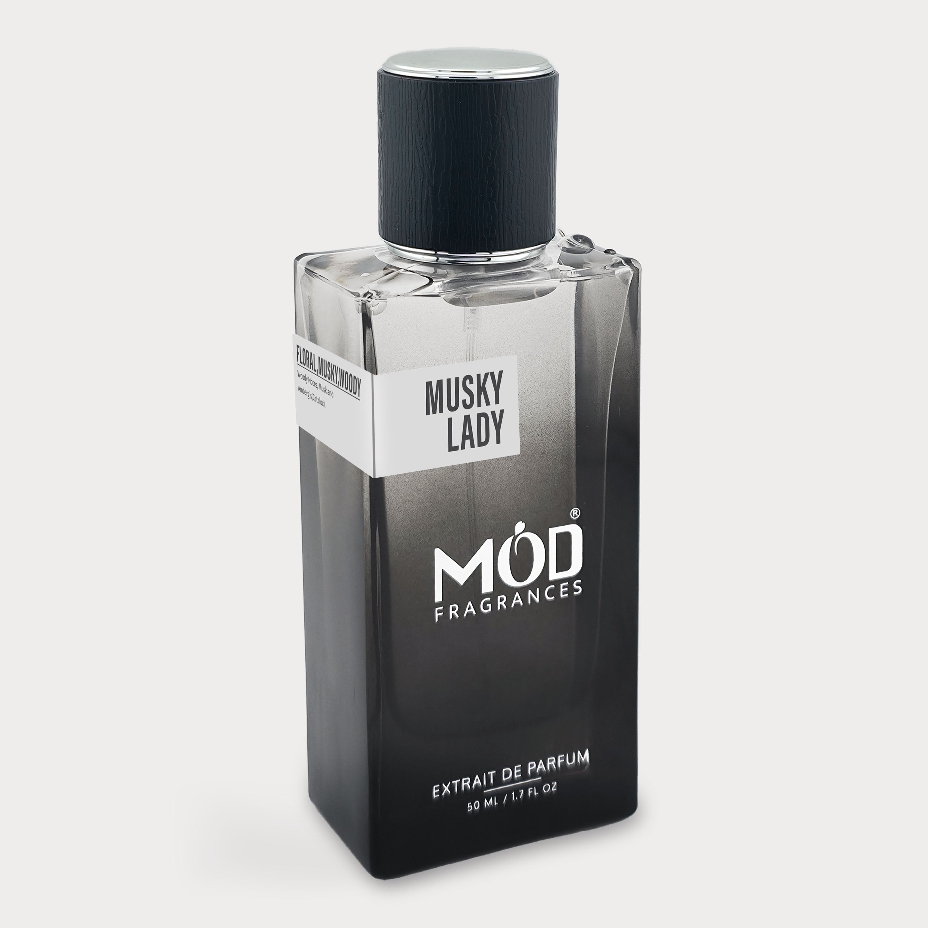 Perfume bottle labeled 'MOD Fragrances' on a white background