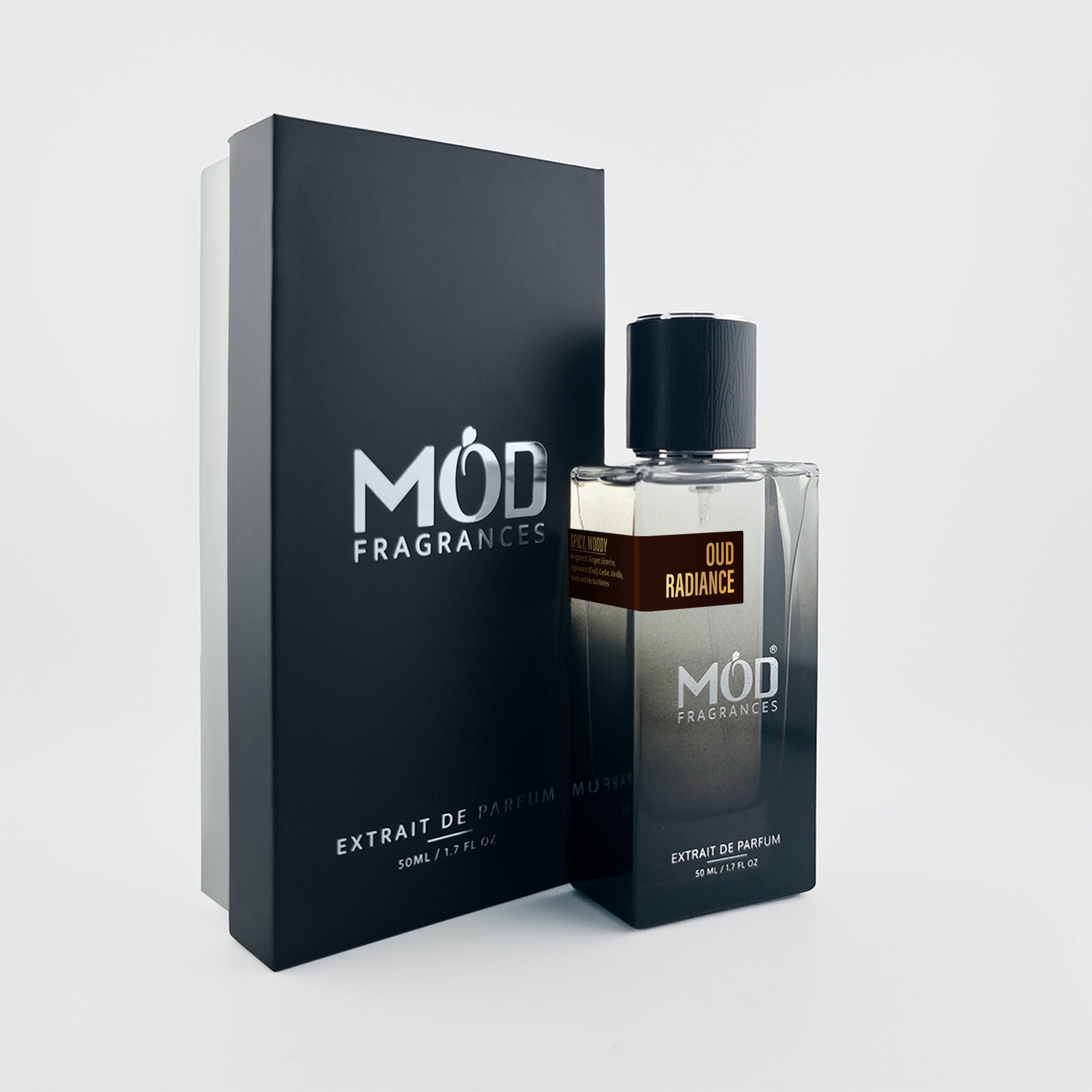 Möd Fragrances perfume bottle and packaging on a light gray background