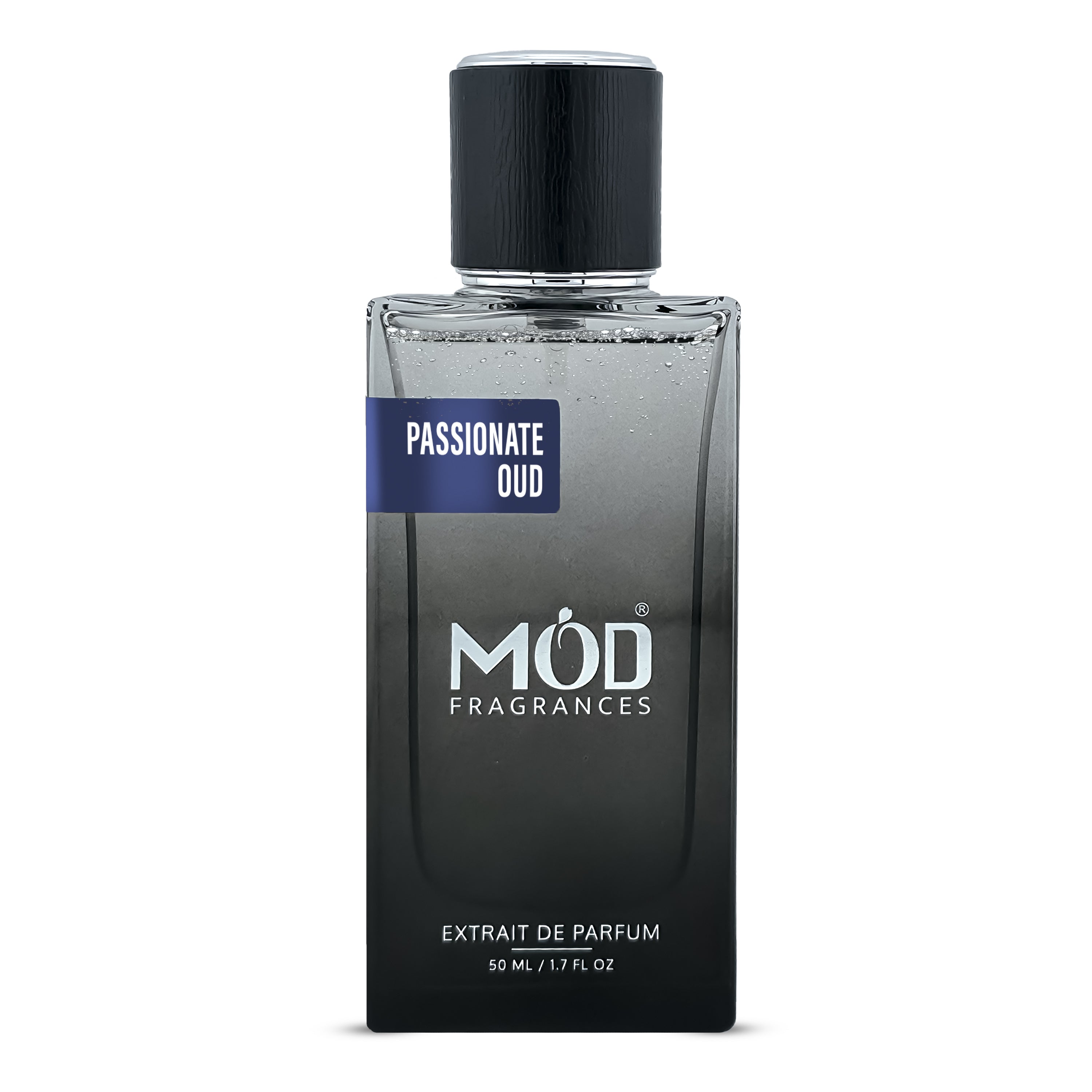 Oud Maracuja Dupe Perfume bottle labeled 'Passionate Oud' by Möd Fragrances on a white background