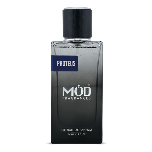 Inspired by Luna Rossa Ocean Perfume bottle labeled 'Proteus' by 'MOD Fragrances' on a white background