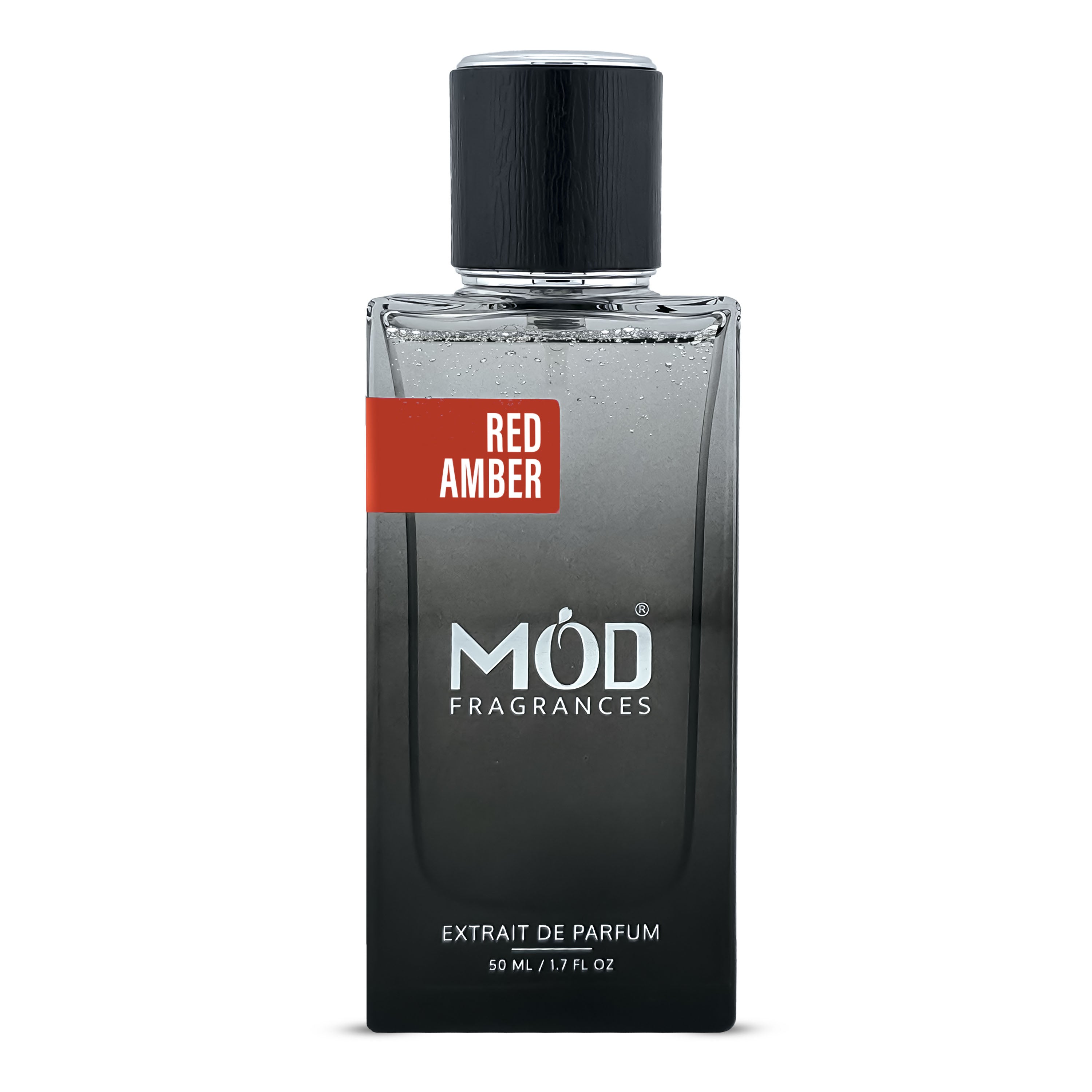 Perfume bottle labeled 'Red Amber' by 'MOD Fragrances' on a white background
