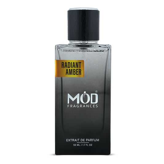 Soleil Blanc Inspired Perfume bottle labeled 'Radiant Amber' by Möd Fragrances on a white background