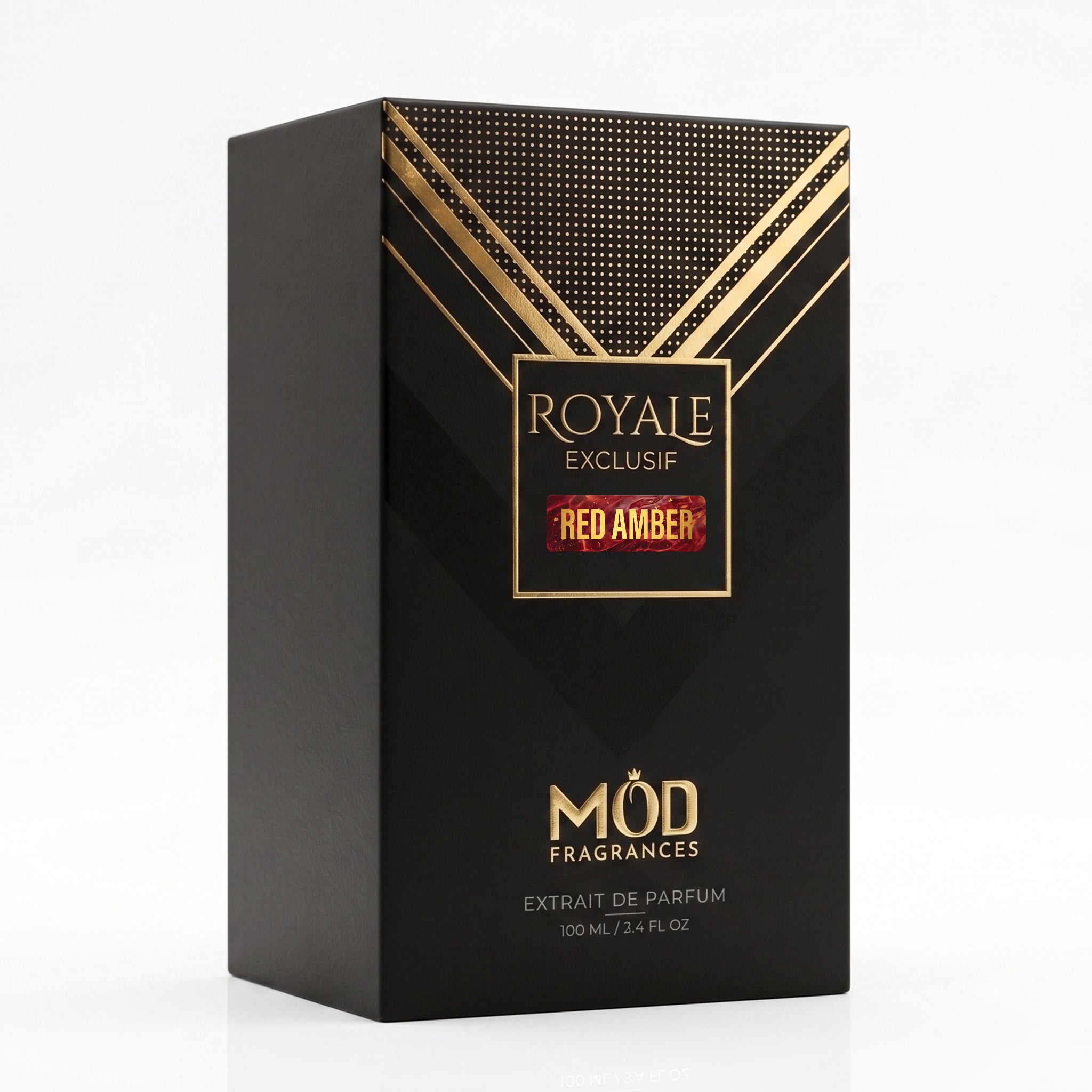Royale Exclusif Red Amber by MOD fragrance, 100ml luxury black box on white background